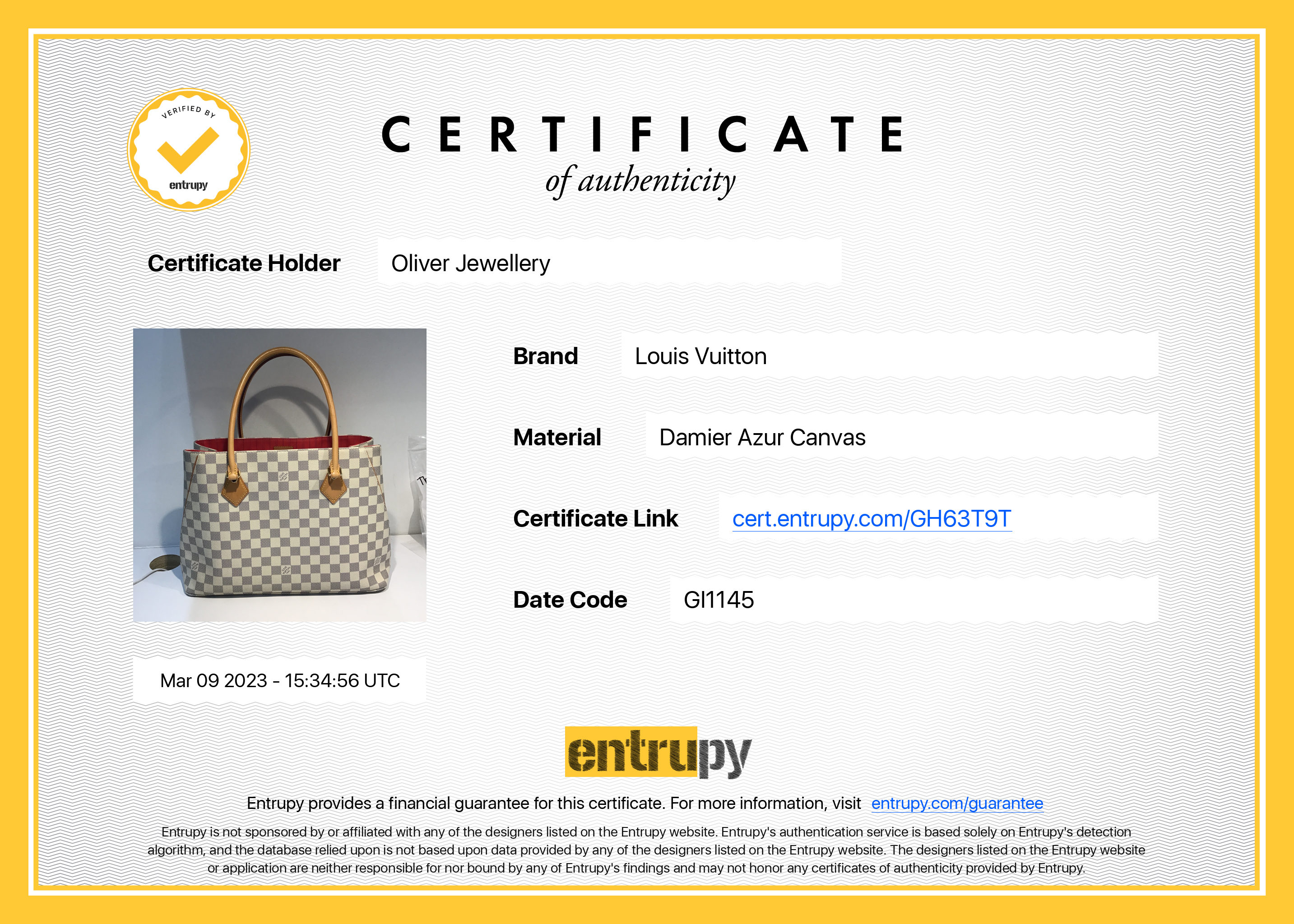 Louis Vuitton Damier Azur Calvi Tote w/ Box & Receipt