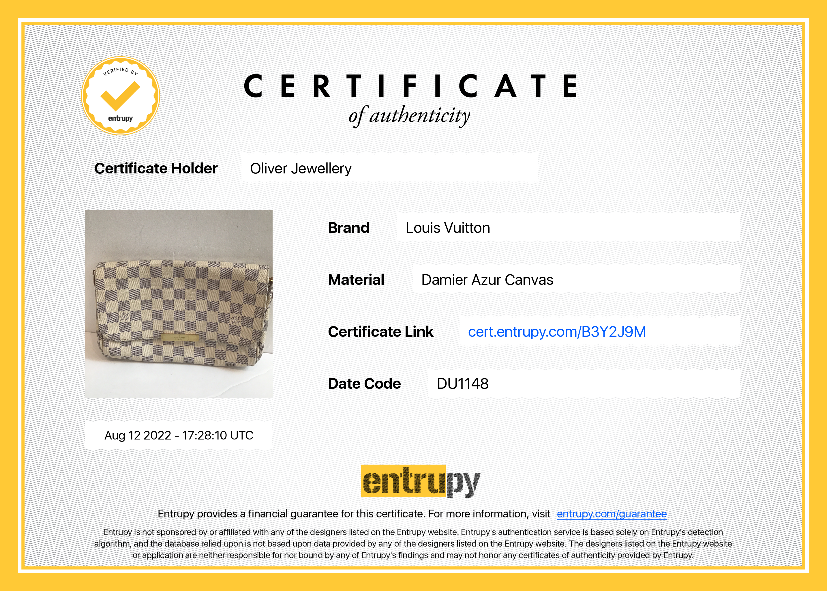 Louis Vuitton Damier Azur Favorite MM w/ Box & Receipt