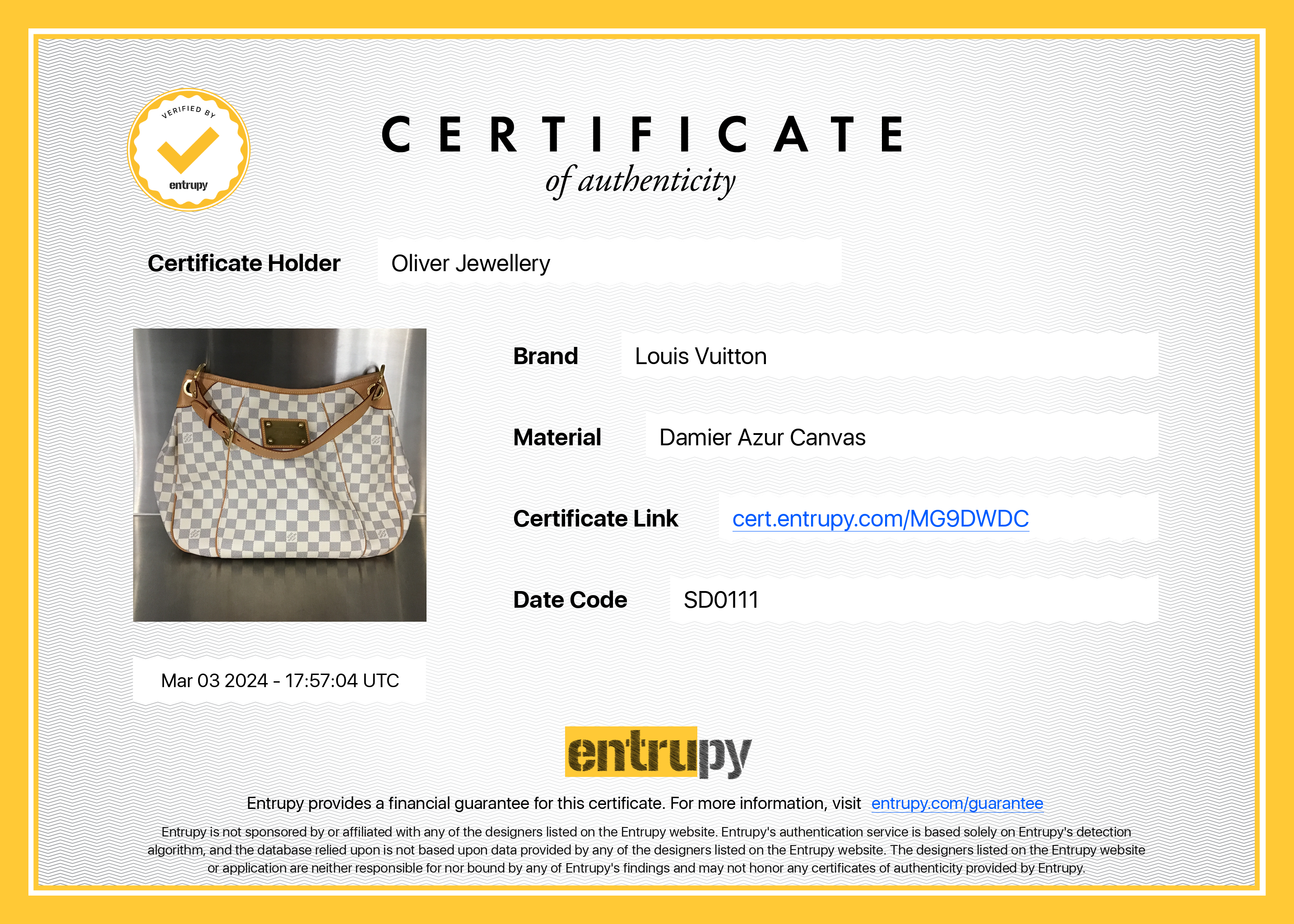 Louis Vuitton Damier Azur Galliera PM