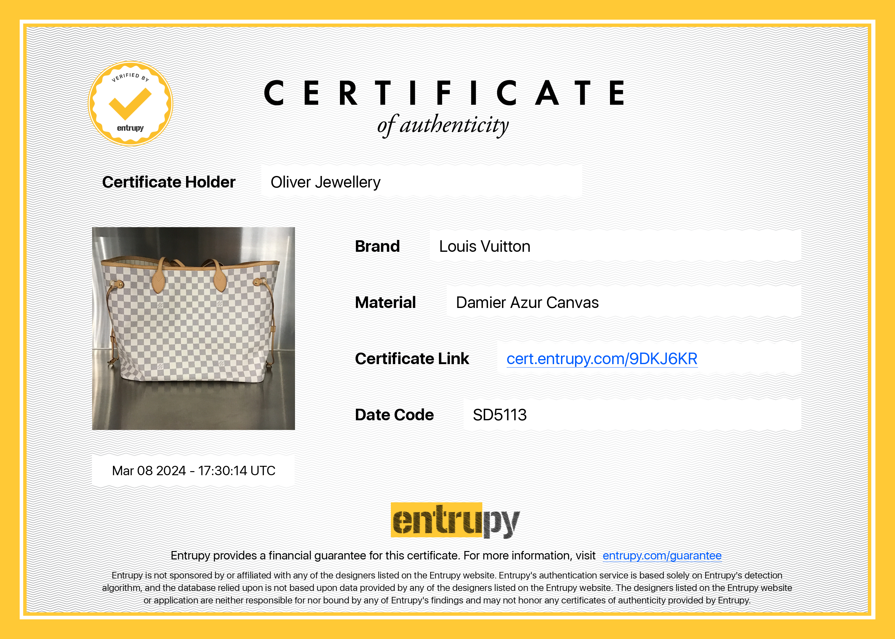 Louis Vuitton Damier Azur Neverfull GM