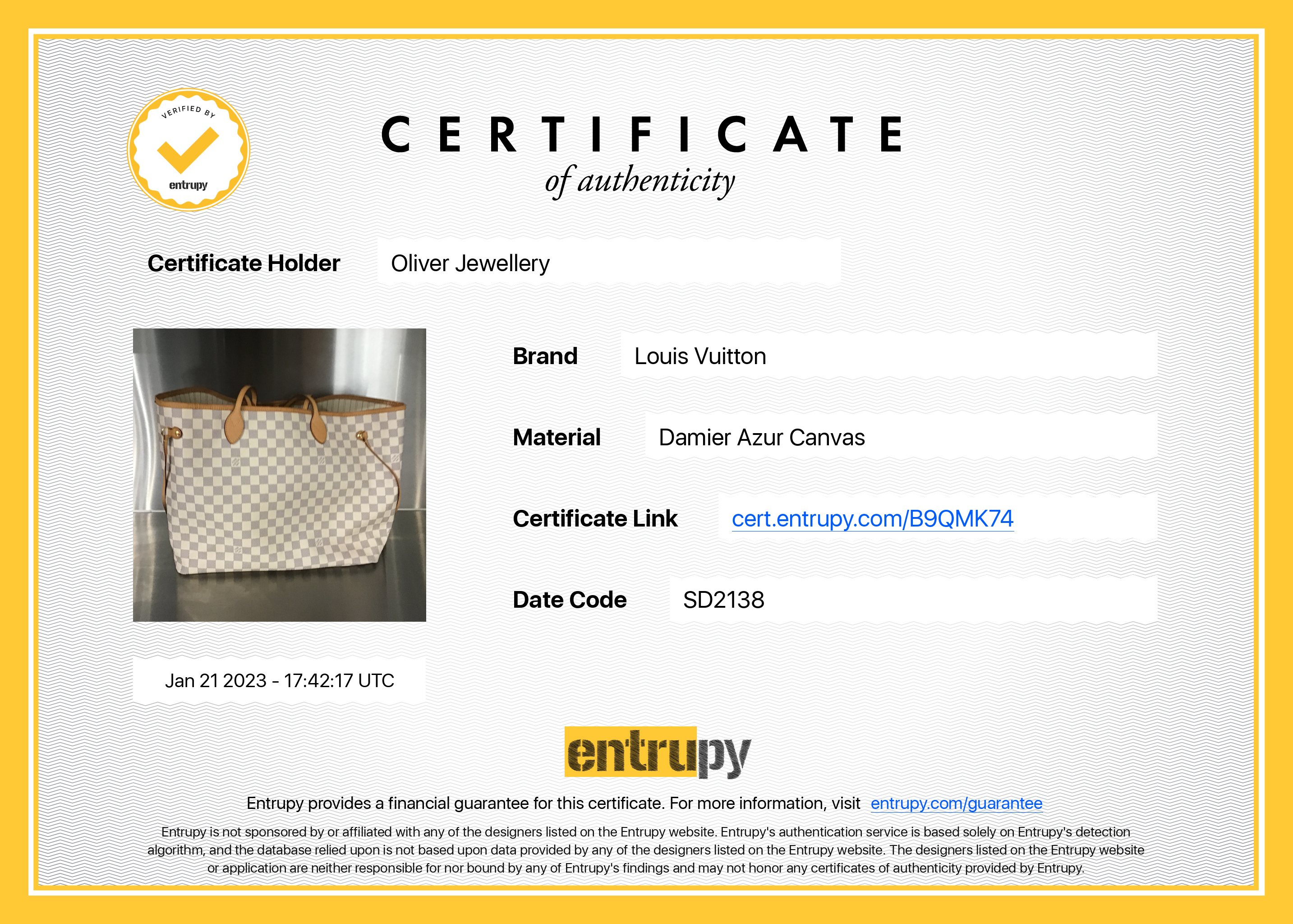 Louis Vuitton Damier Azur Neverfull GM w/ Pouch