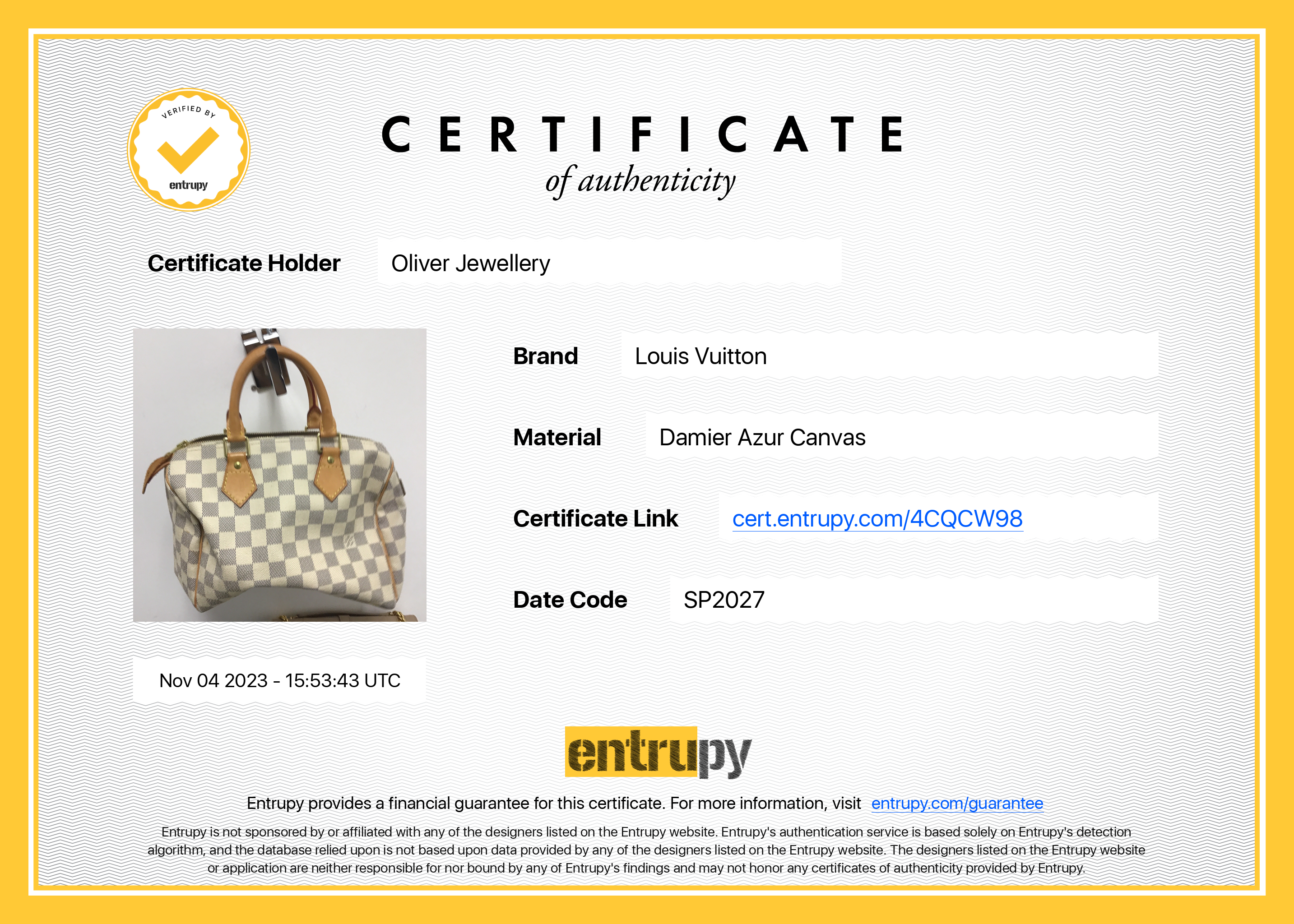 Louis Vuitton Damier Azur Speedy 25