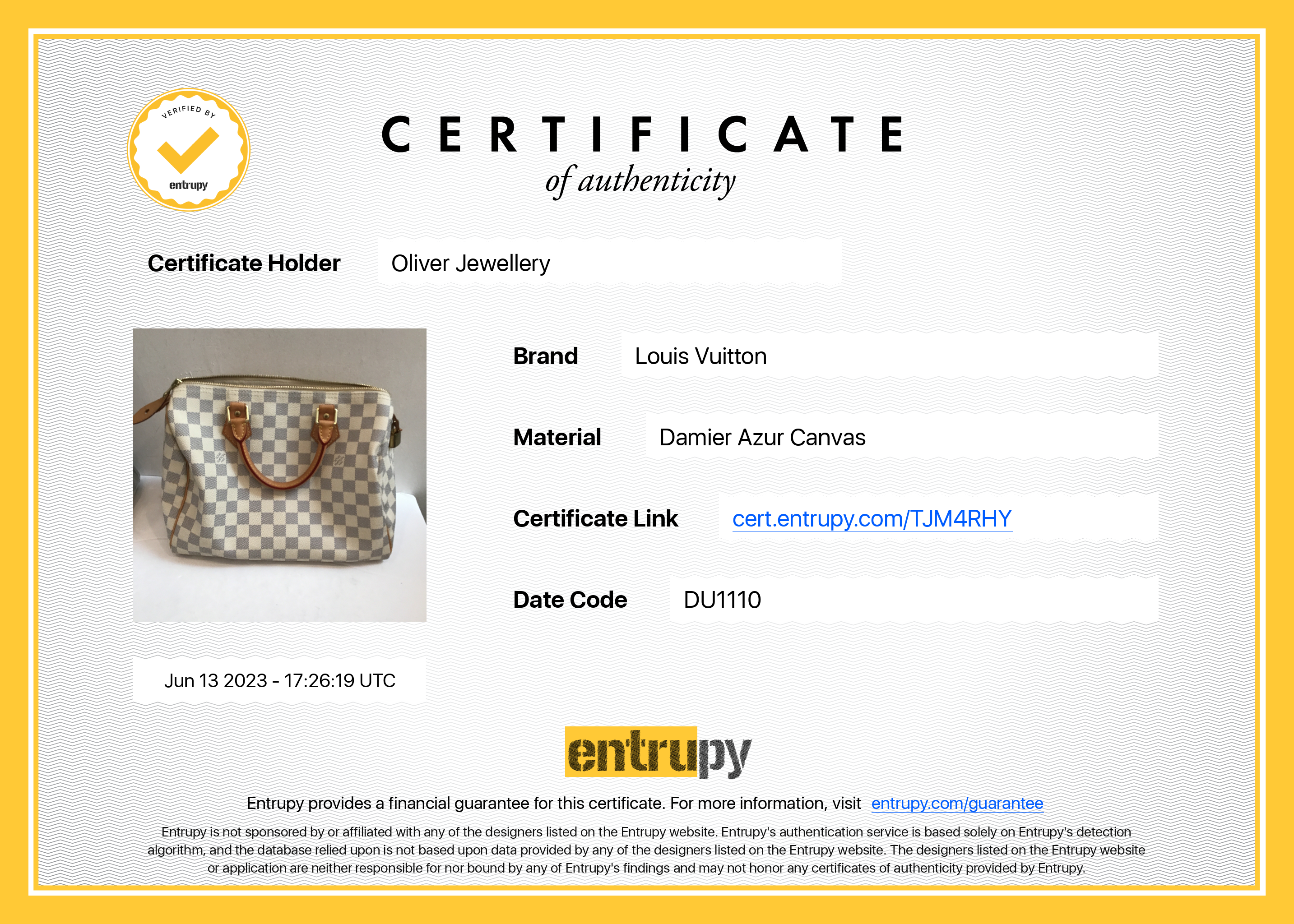 Louis Vuitton Damier Azur Speedy 30