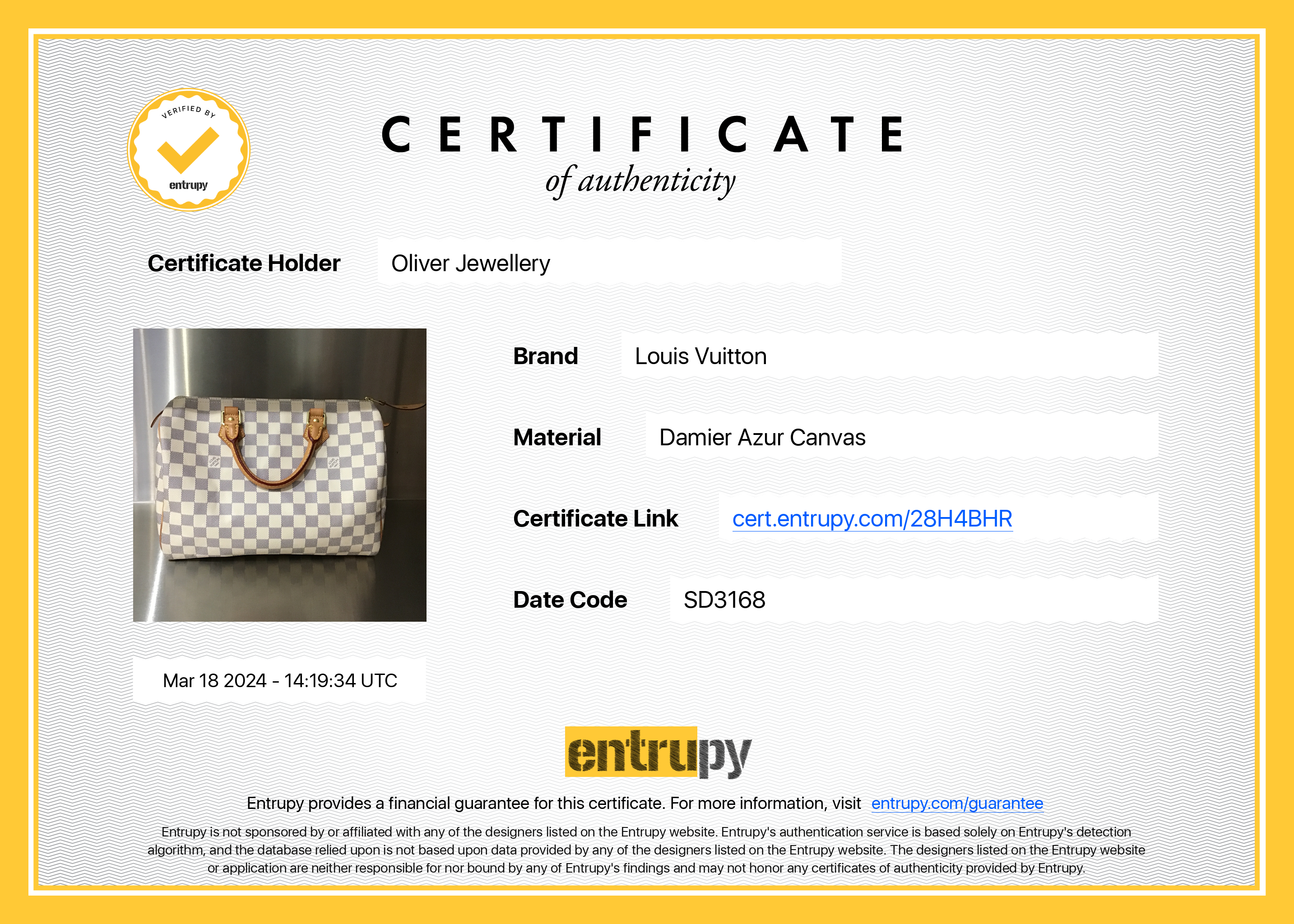 Louis Vuitton Damier Azur Speedy 30 w/ Box