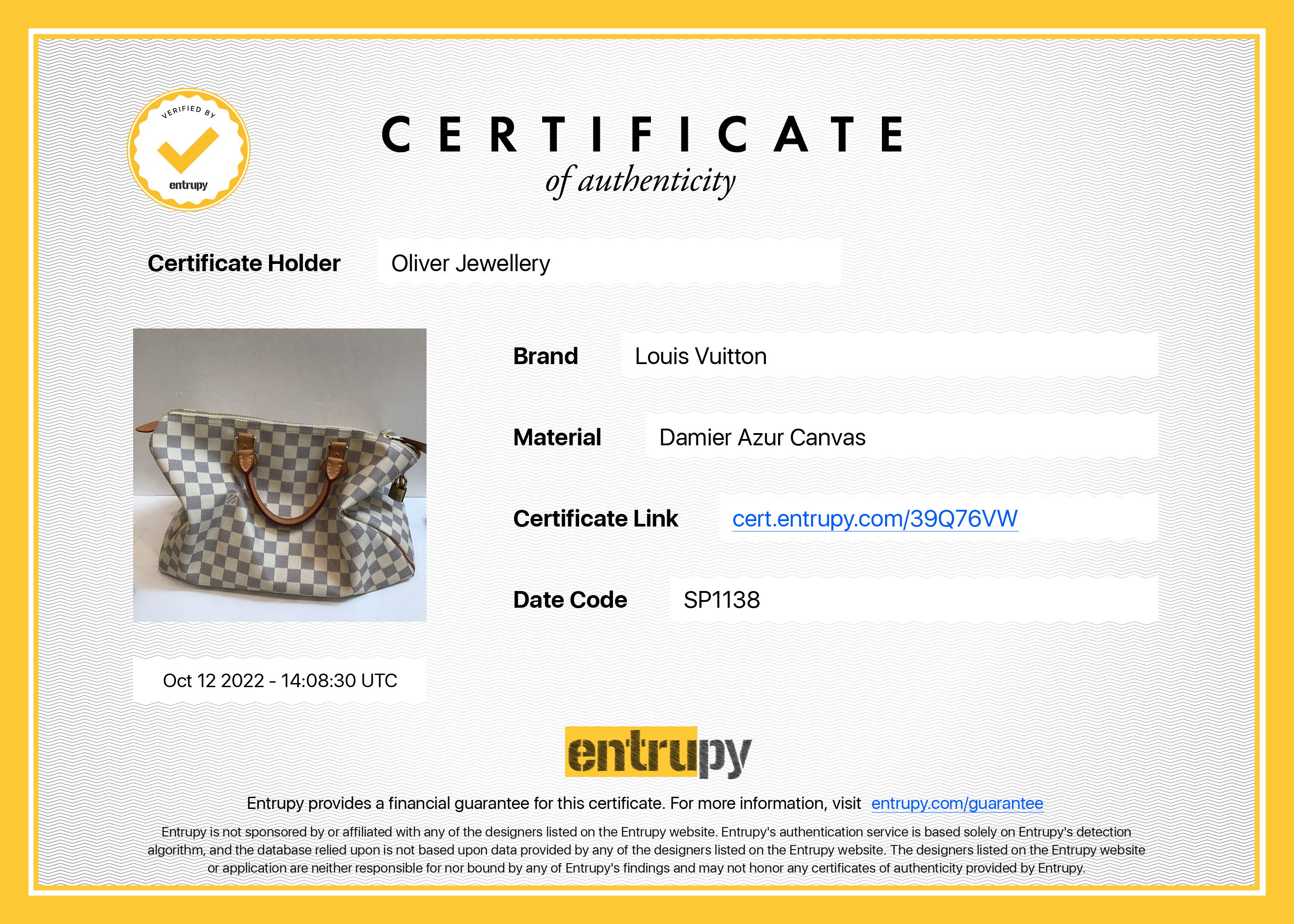 Louis Vuitton Damier Azur Speedy 35