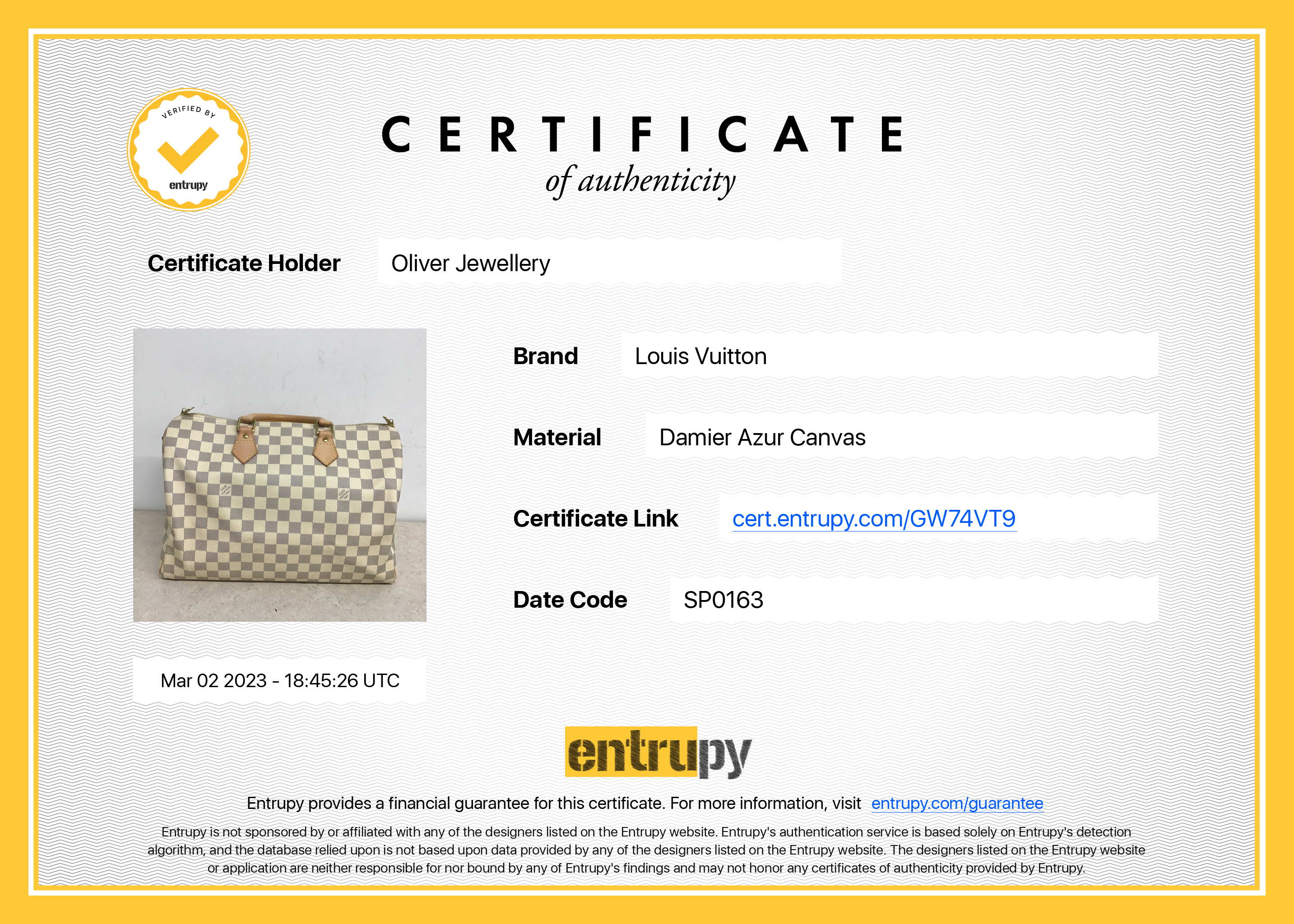 Louis Vuitton Damier Azur Speedy Bandouliere 35 w/ Box