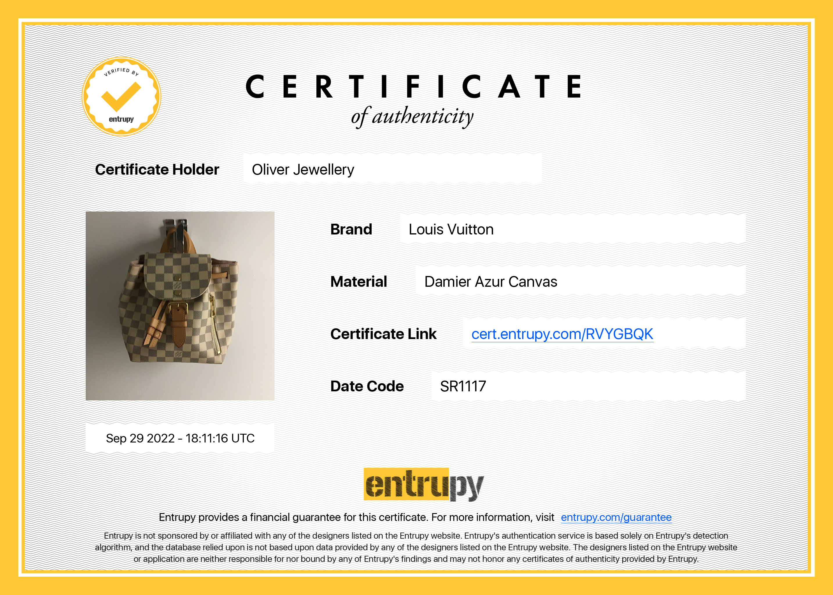 Louis Vuitton Damier Azur Sperone BB Backpack