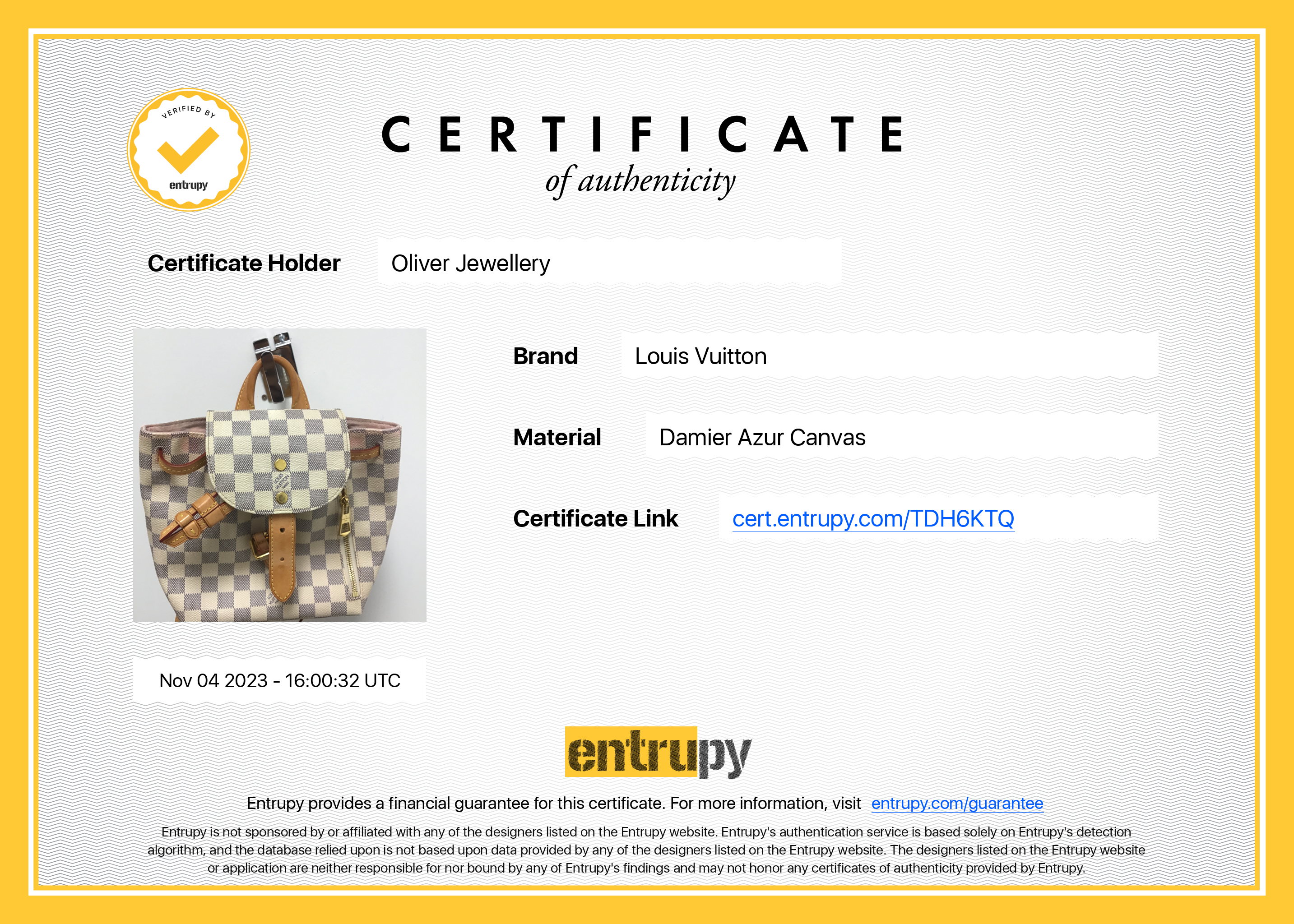 Louis Vuitton Damier Azur Sperone BB Backpack w/ Receipt