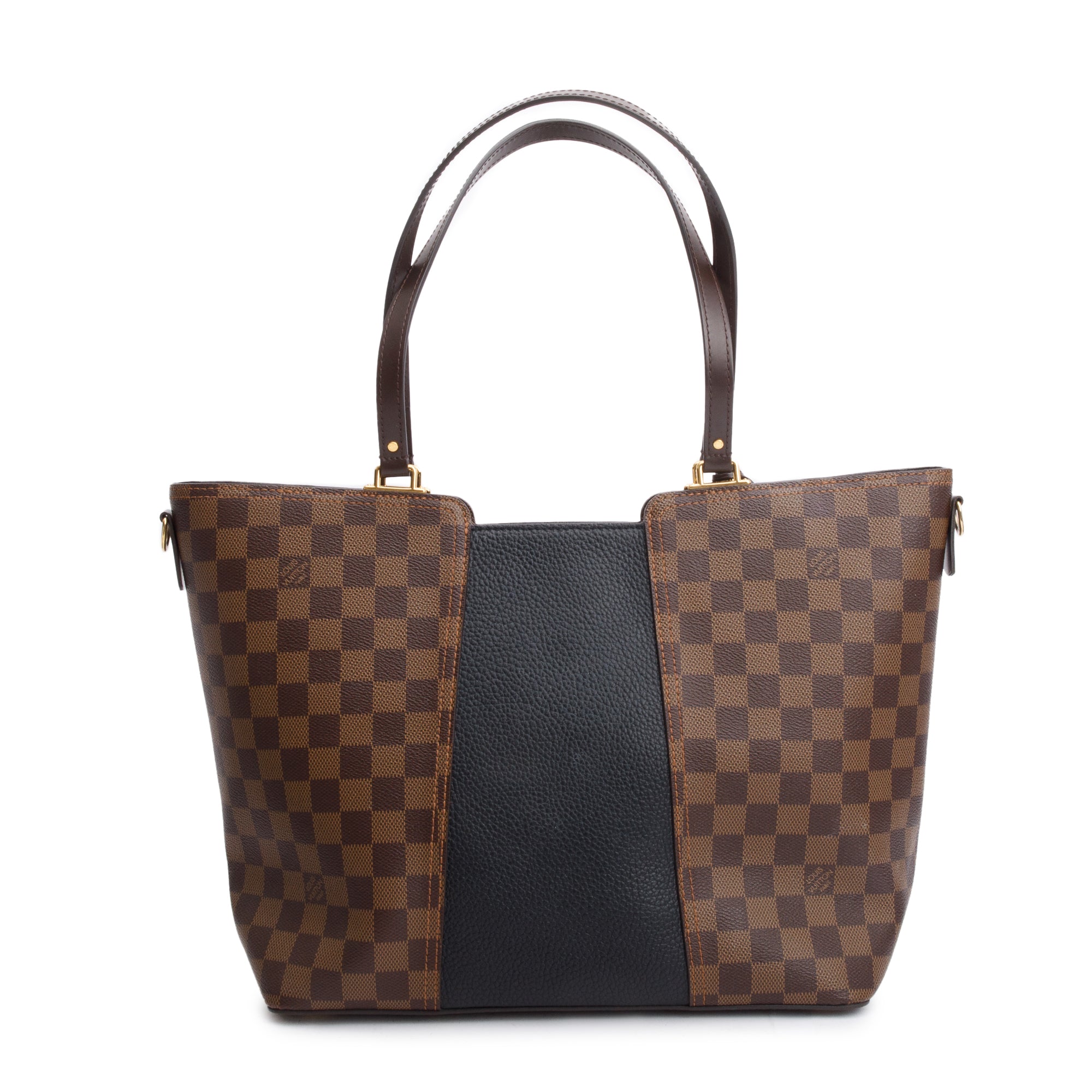 Louis Vuitton Damier Ebene Black Taurillon Leather Trim Jersey Tote w/ Strap & Box