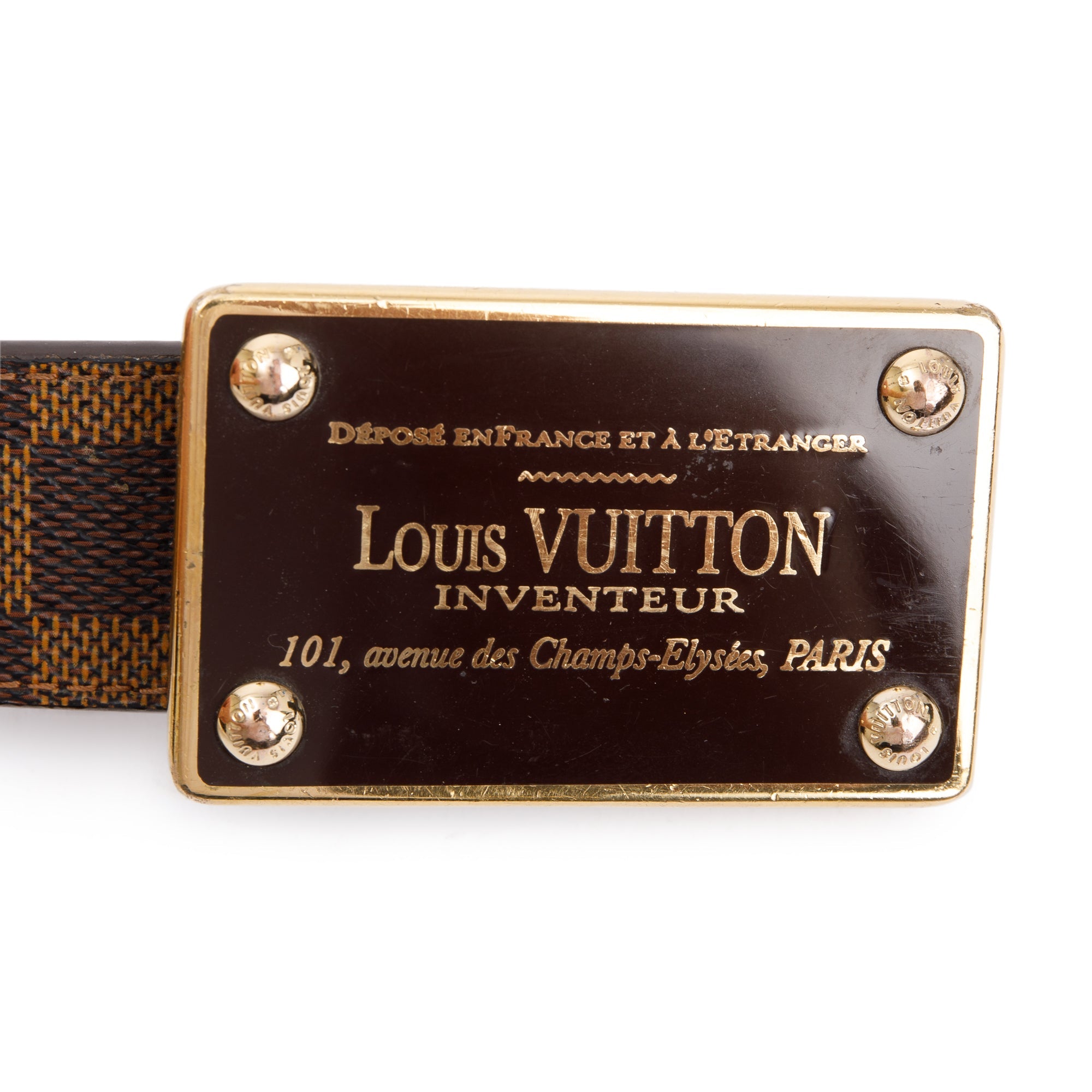 Louis Vuitton Damier Ebene Brown Calfskin Leather Reversible Inventeur Belt 95 38