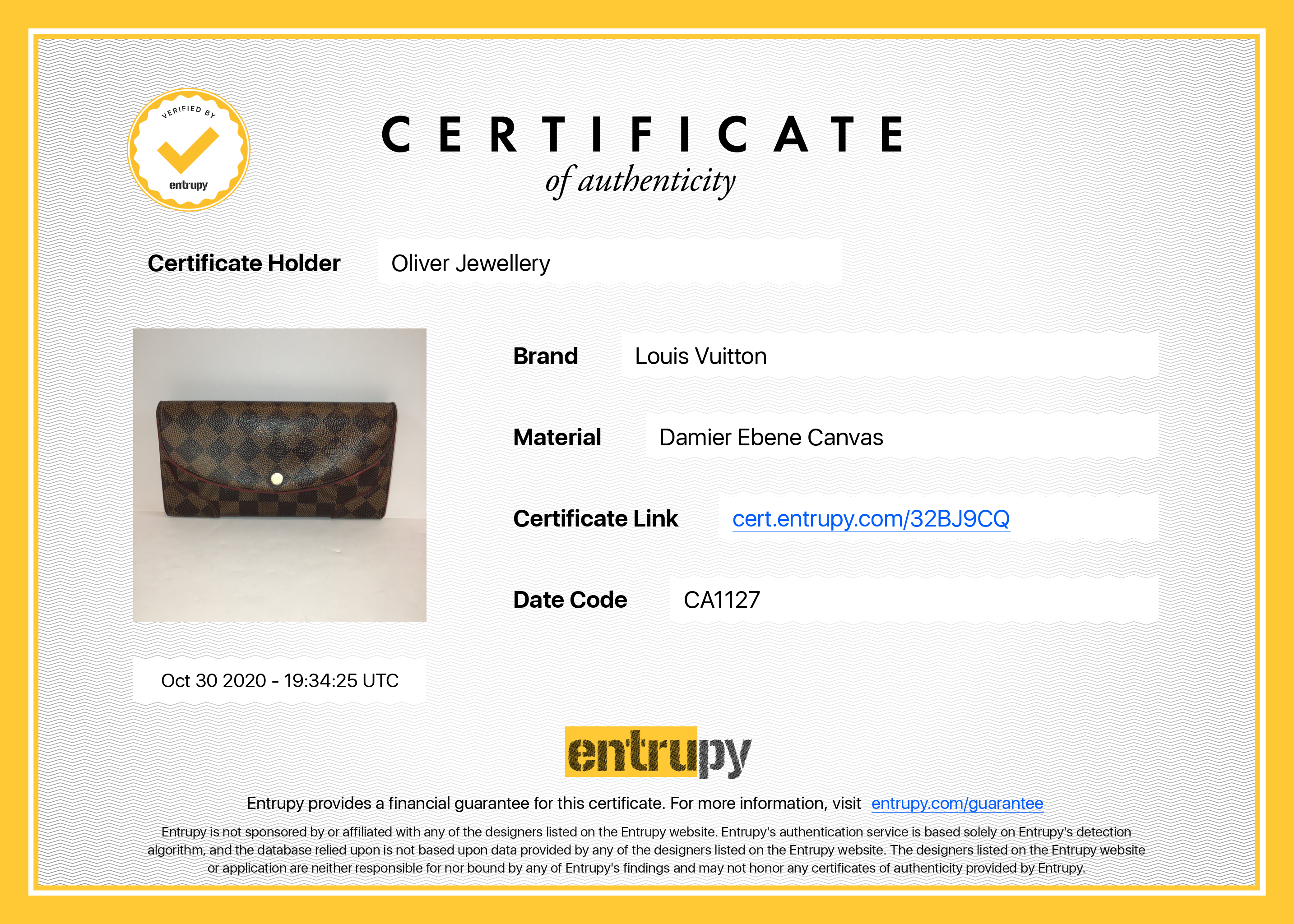 Louis Vuitton Damier Ebene Caissa Wallet w/ Box