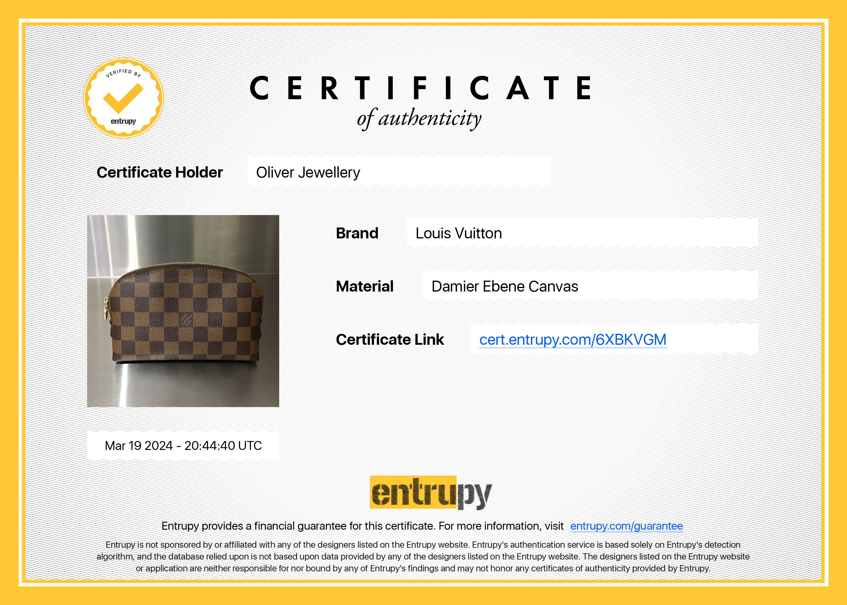Louis Vuitton Damier Ebene Cosmetic Pouch