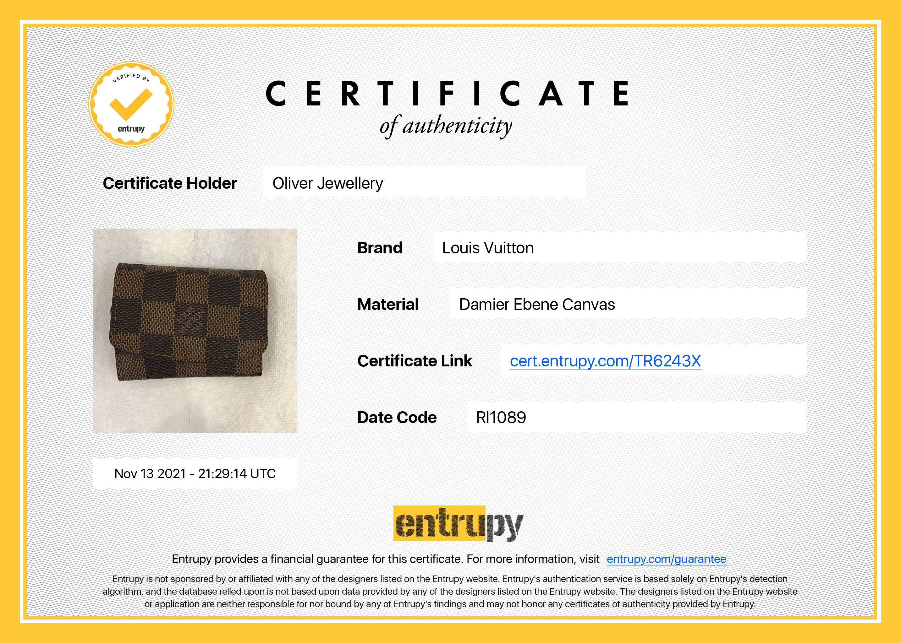 Louis Vuitton Damier Ebene Cufflinks Holder