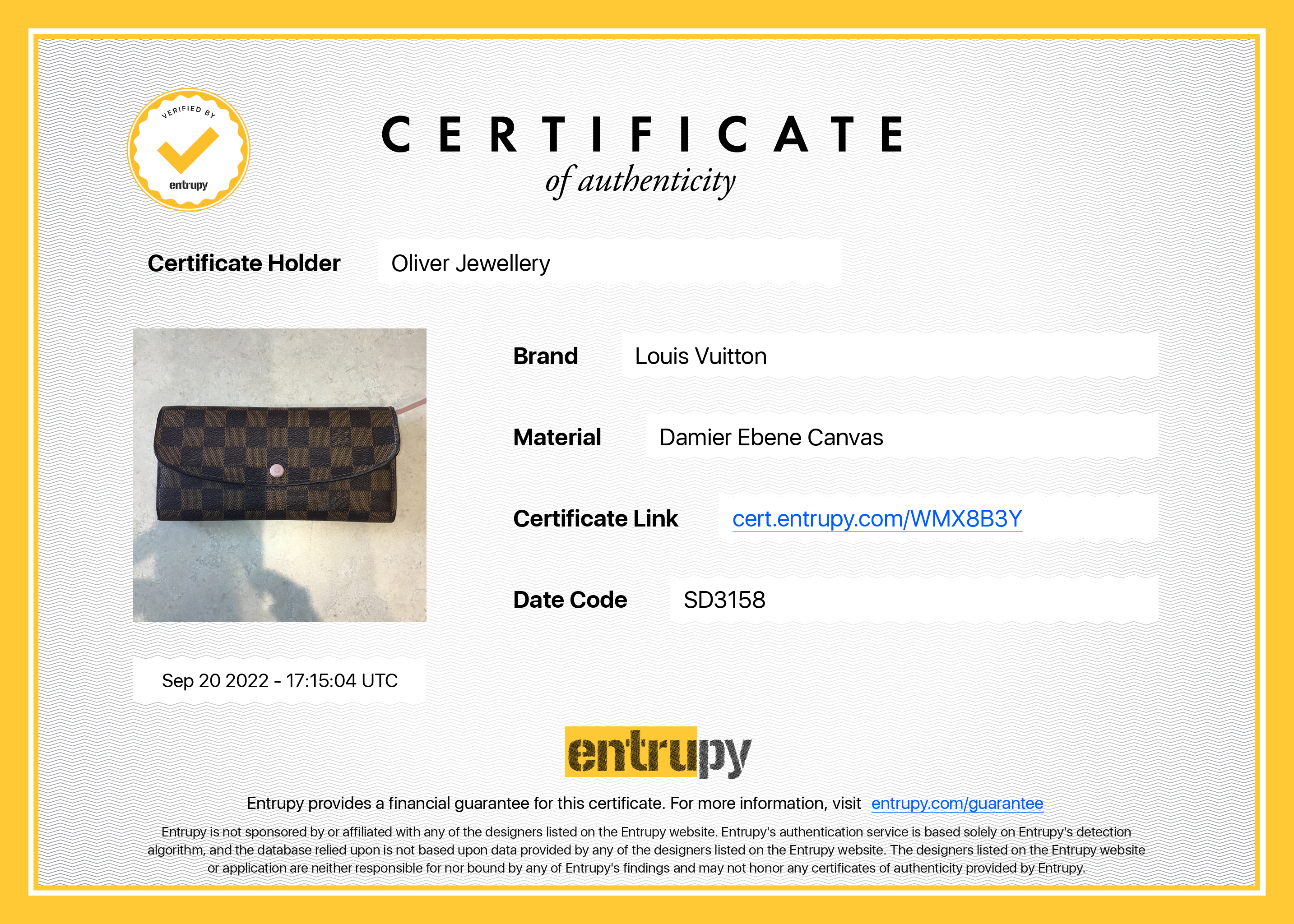 Louis Vuitton Damier Ebene Emilie Wallet w/ Box