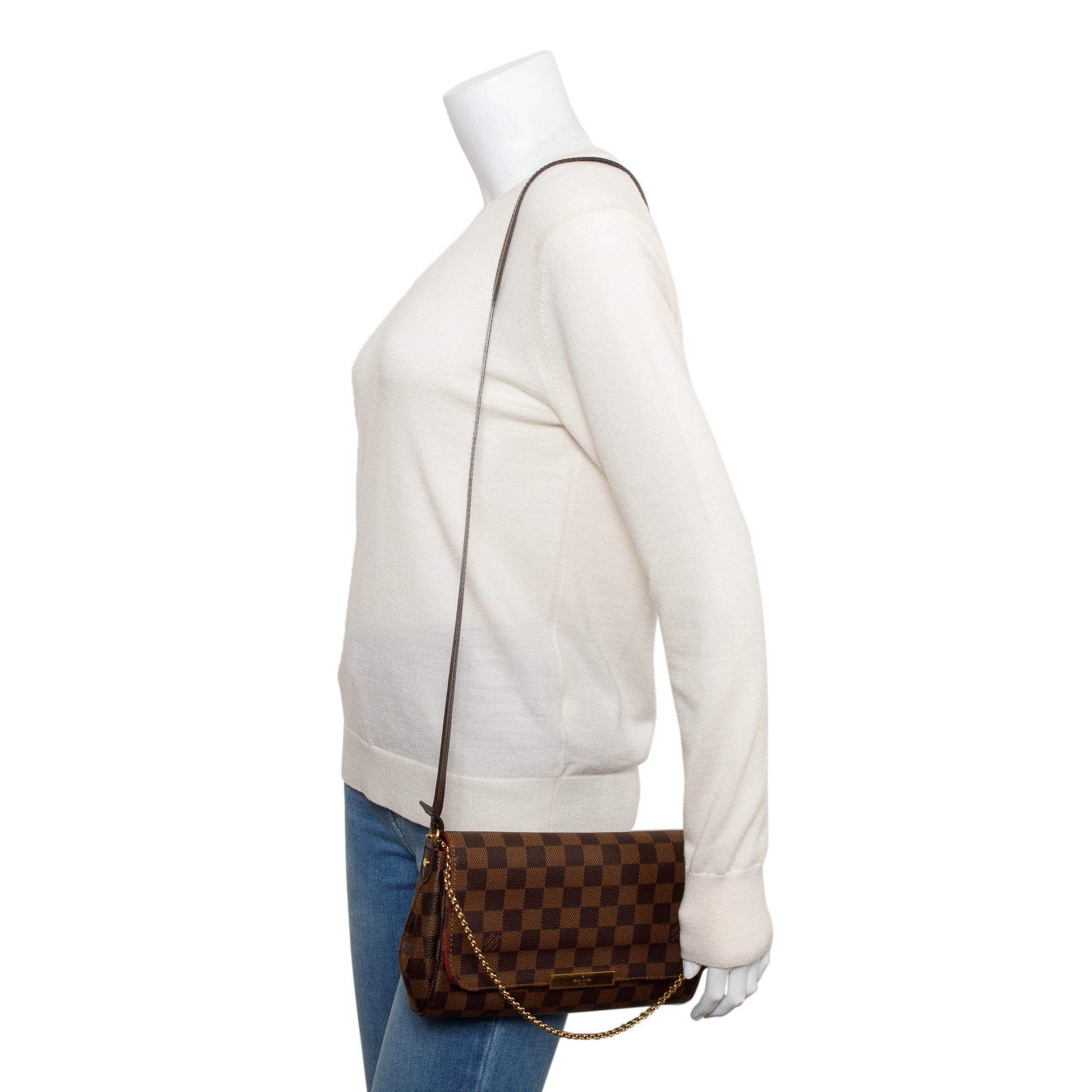 Louis Vuitton Damier Ebene Favorite MM w/ Strap, Receipt & Box