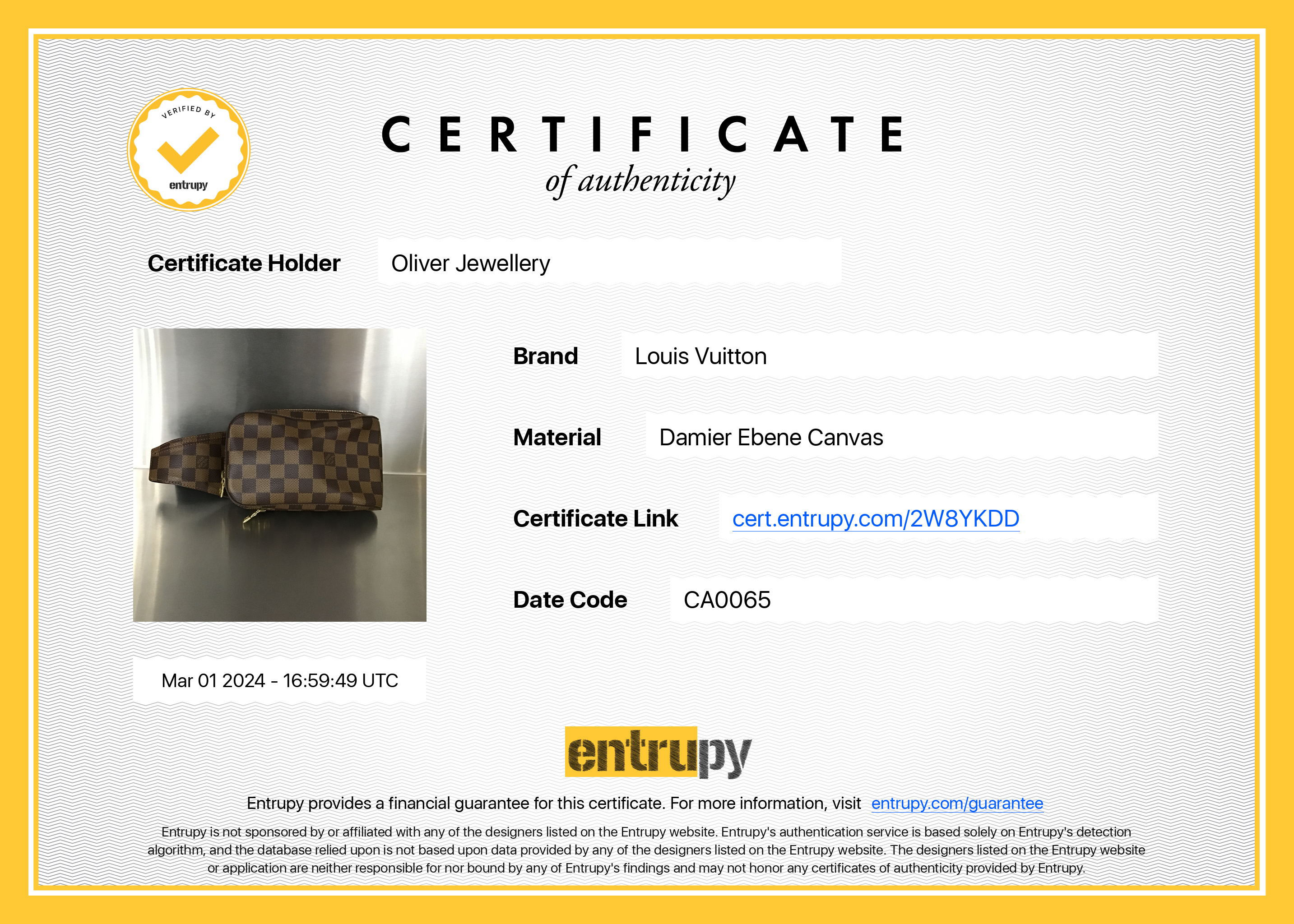 Louis Vuitton Damier Ebene Geronimos Waist Bag