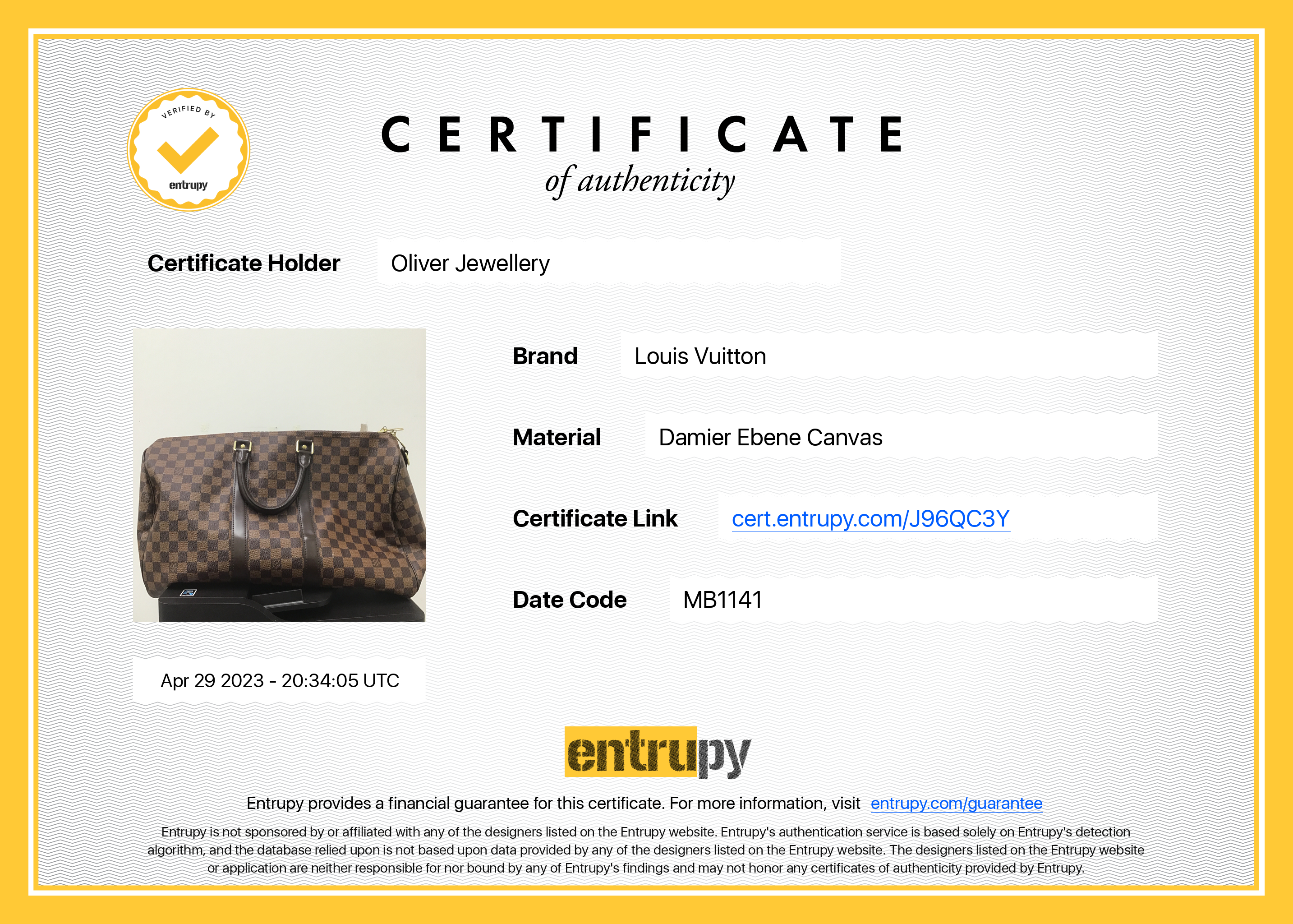 Louis Vuitton Damier Ebene Keepall Bandouliere 45 W/O Strap