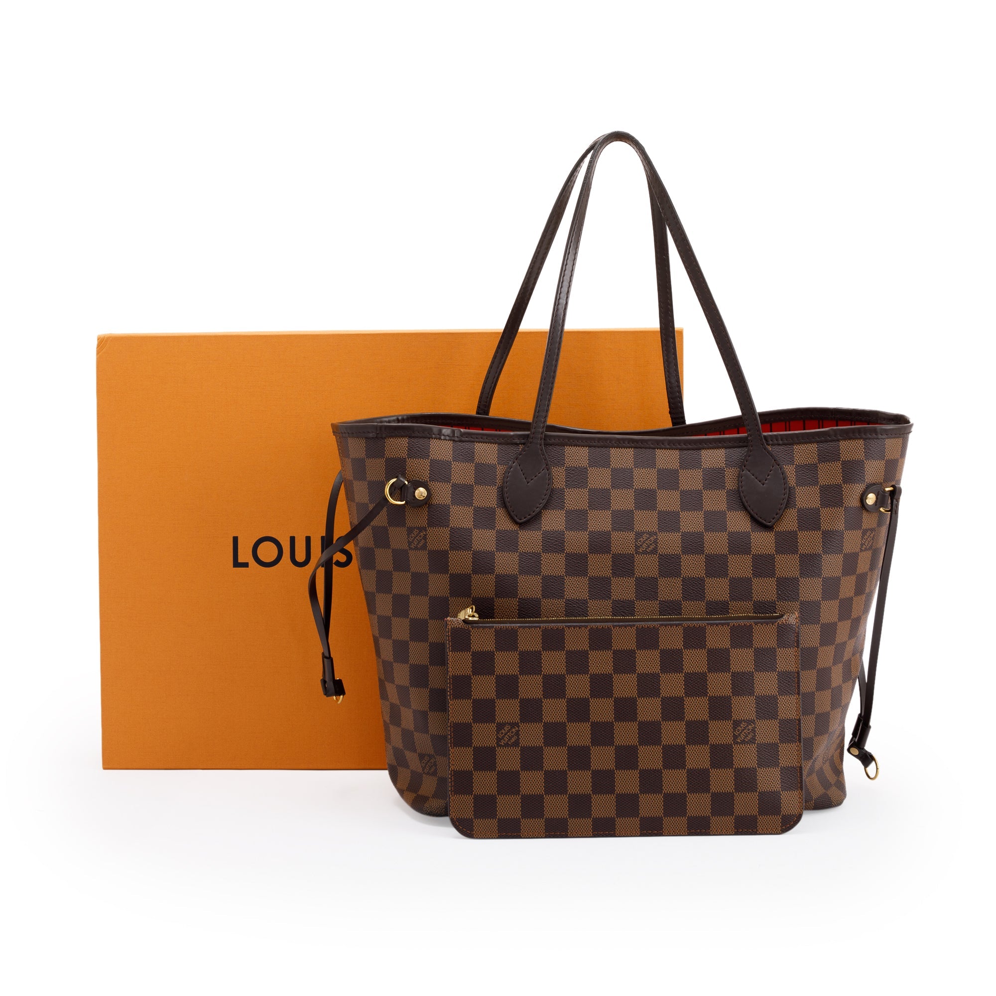 Louis Vuitton Damier Ebene Neverfull MM w/ Pouch & Box