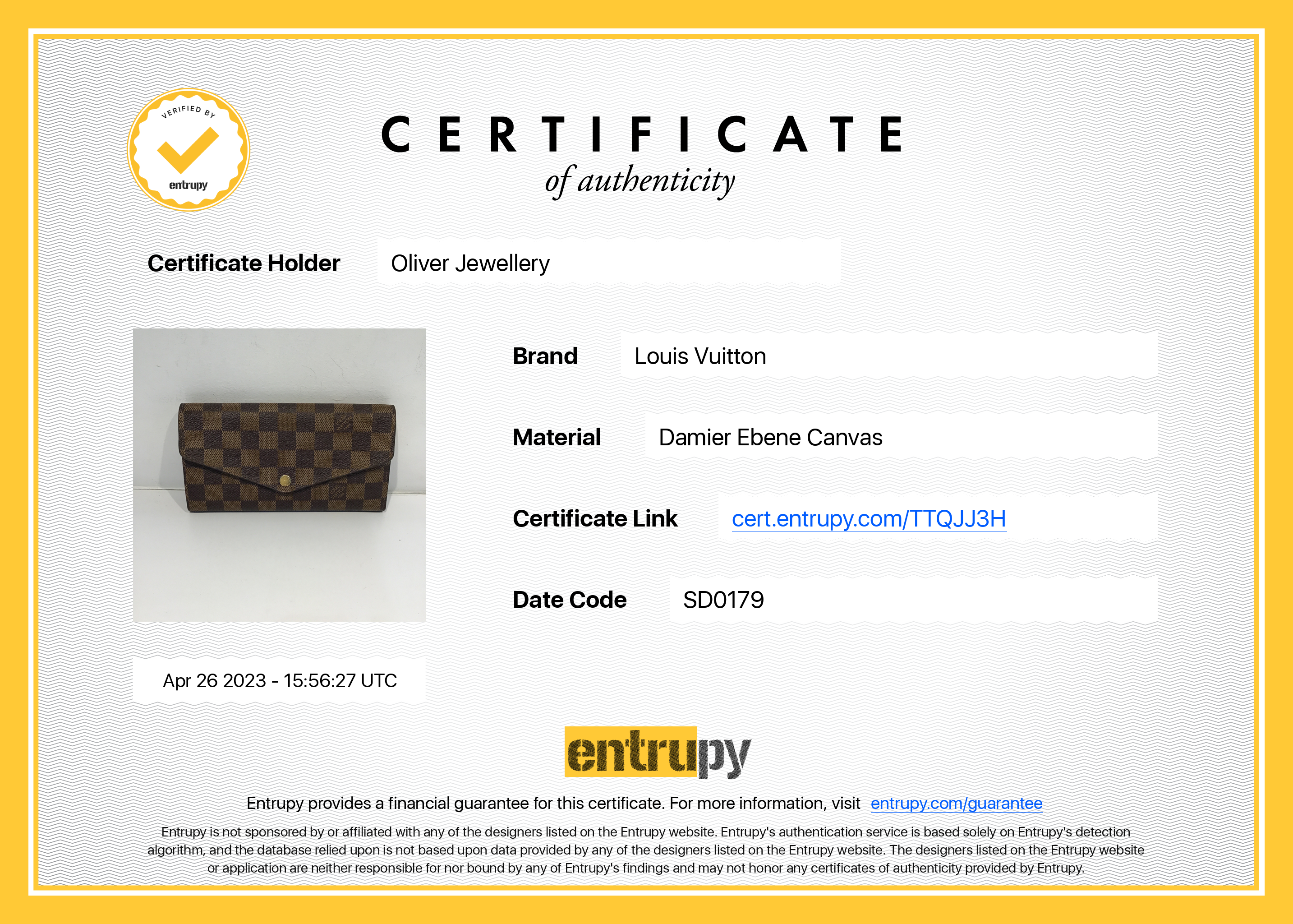 Louis Vuitton Damier Ebene Sarah Wallet w/ Box