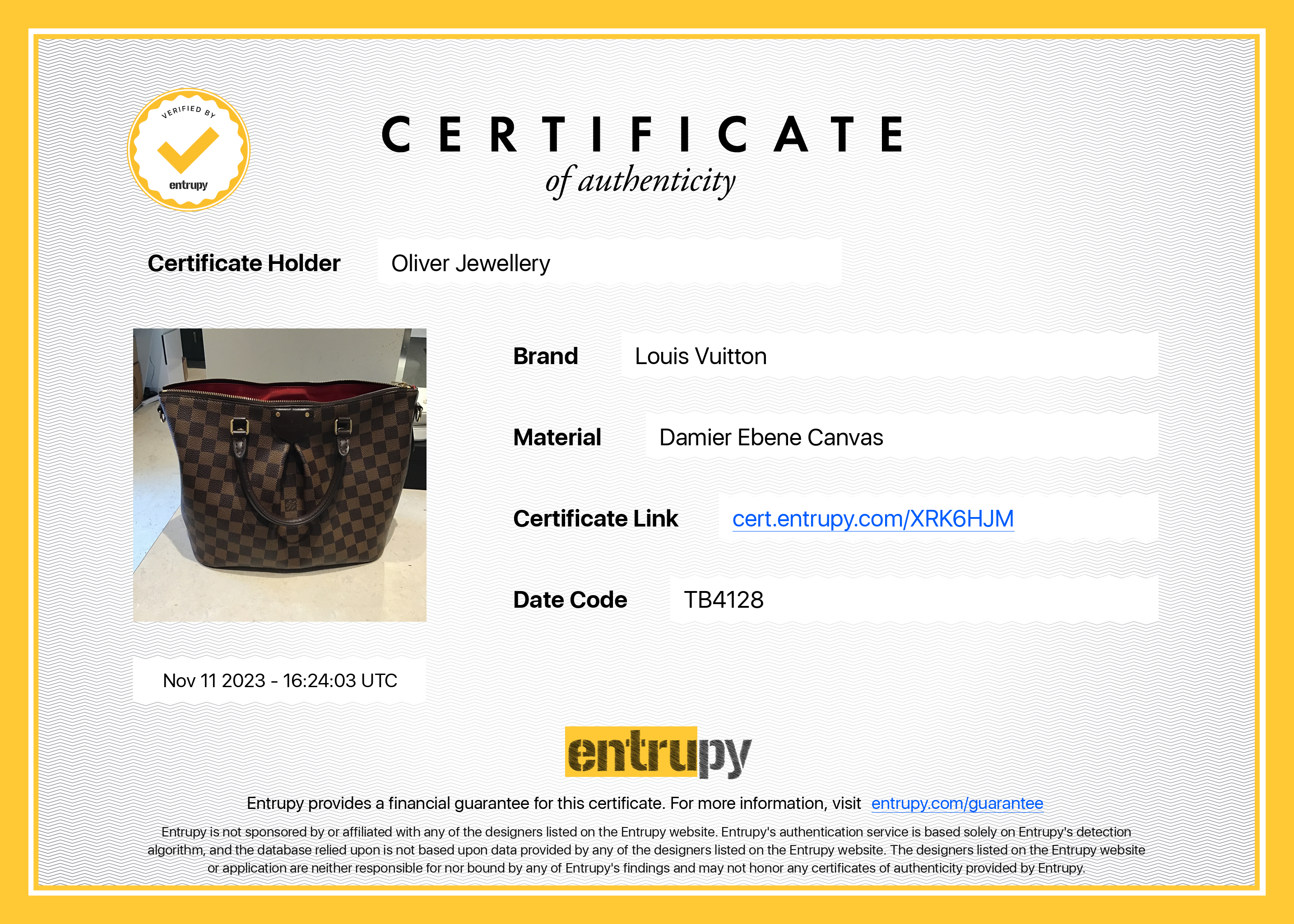 Louis Vuitton Damier Ebene Siena MM w/ Box & Strap