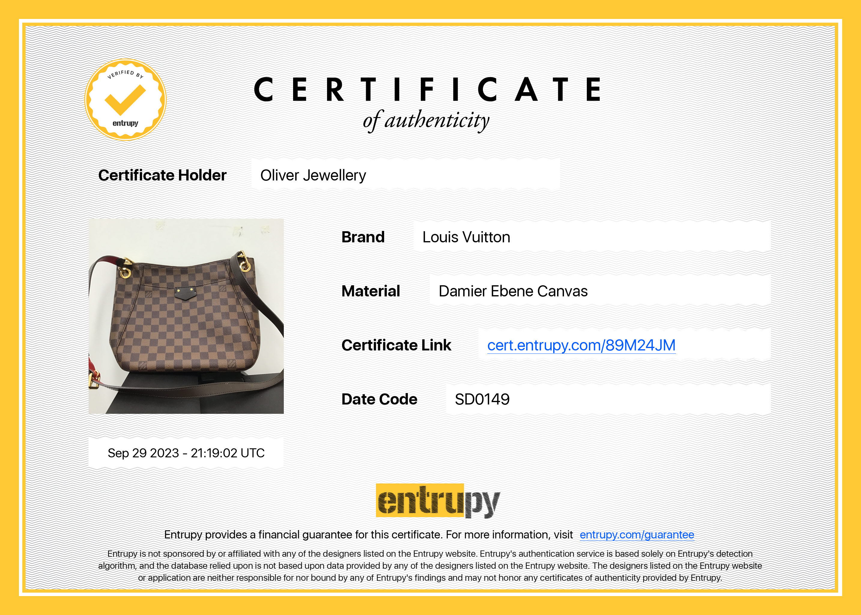 Louis Vuitton Damier Ebene South Bank Besace Bag w/ Box & Receipt