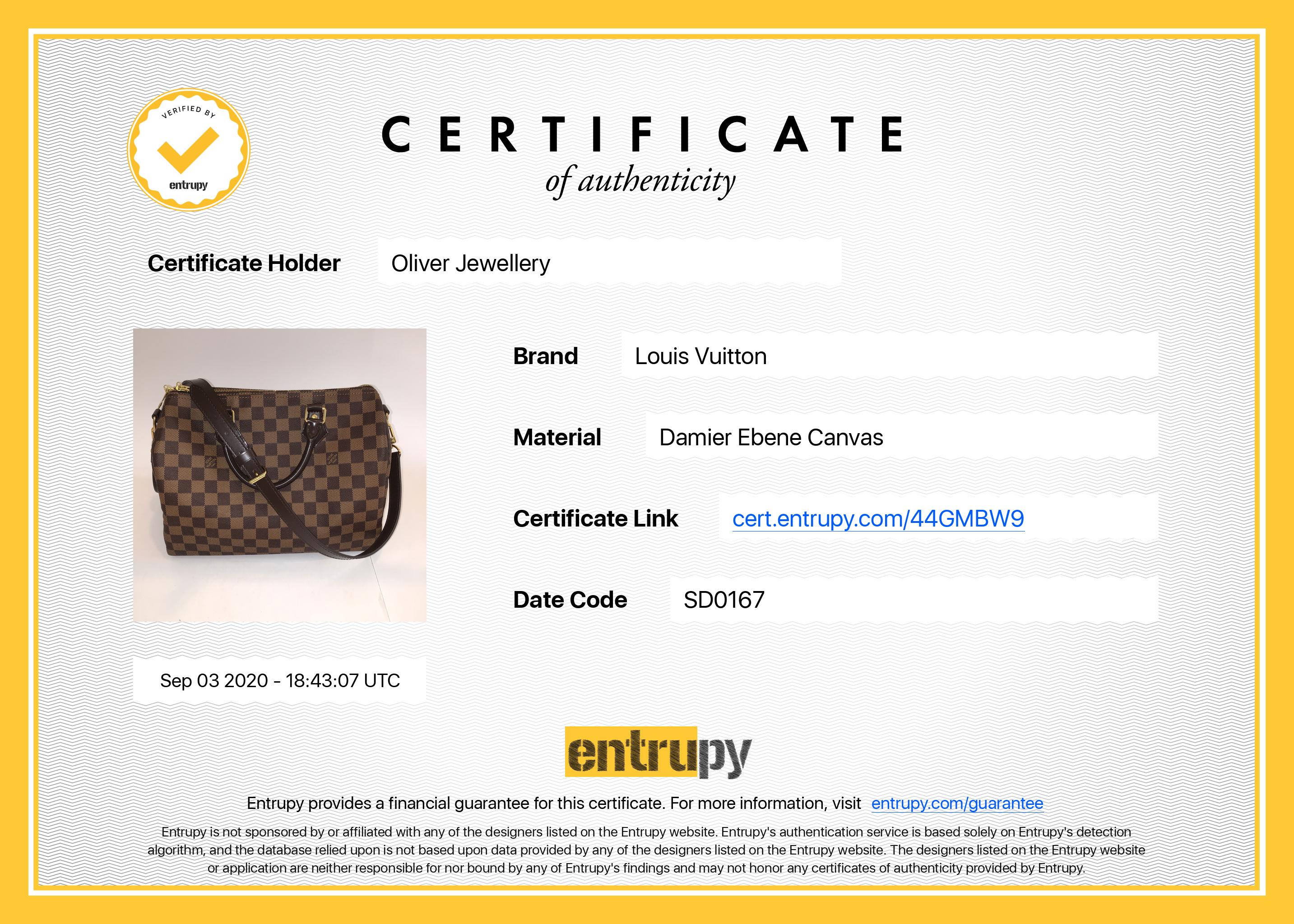 Louis Vuitton Damier Ebene Speedy Bandouliere 30 w/ Receipt & Box
