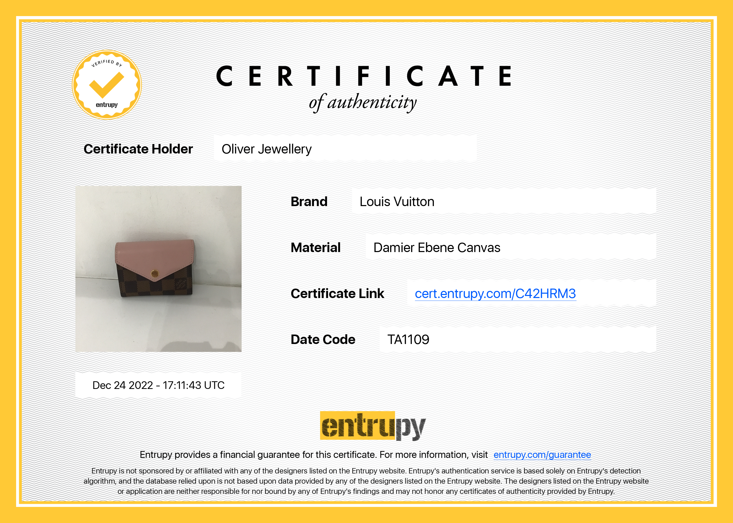 Louis Vuitton Damier Ebene Zoe Wallet