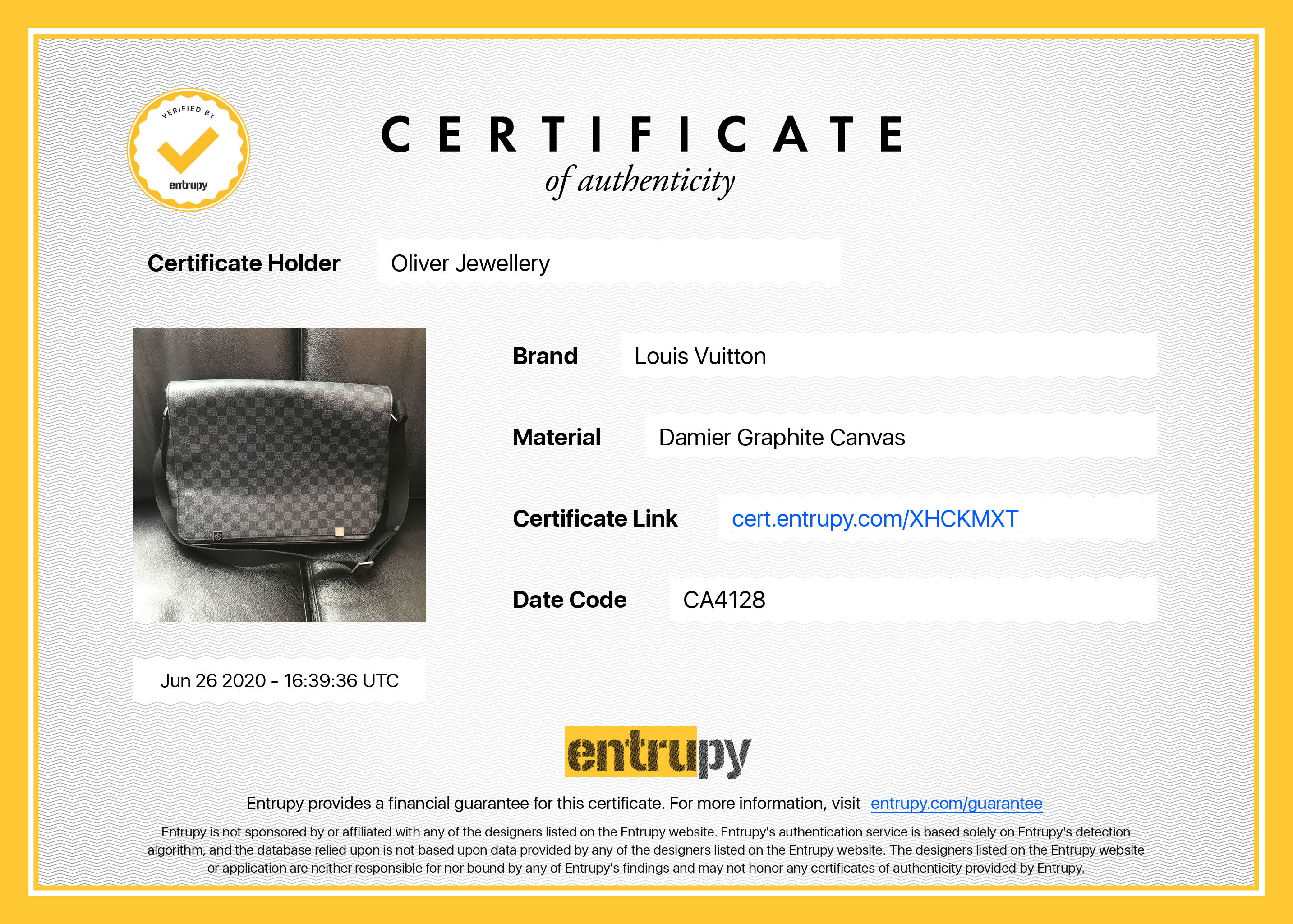 Louis Vuitton Damier Graphite District GM w/ Receipt