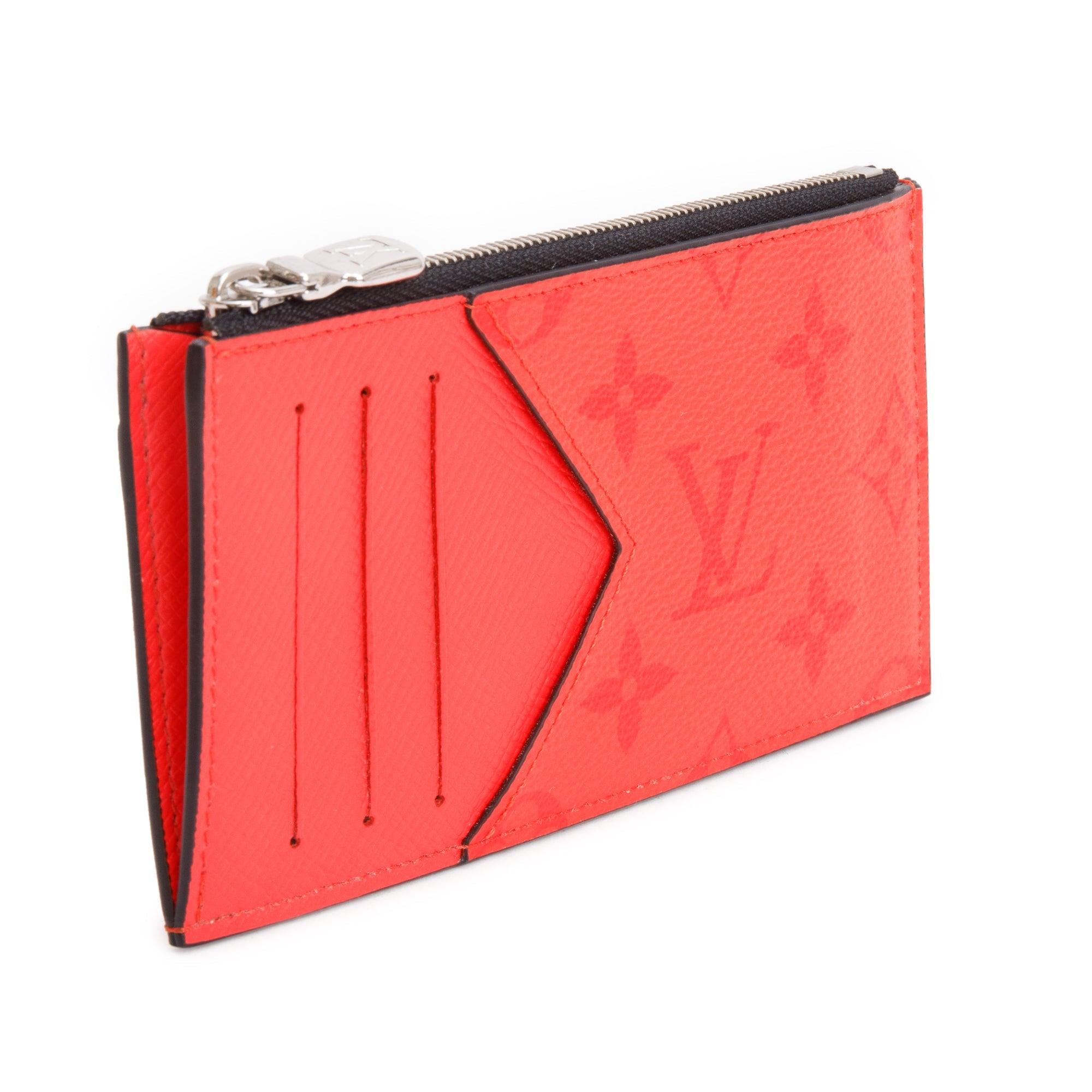 Louis Vuitton Fire Red Monogram & Taigarama Leather Coin Card Holder w/ Box