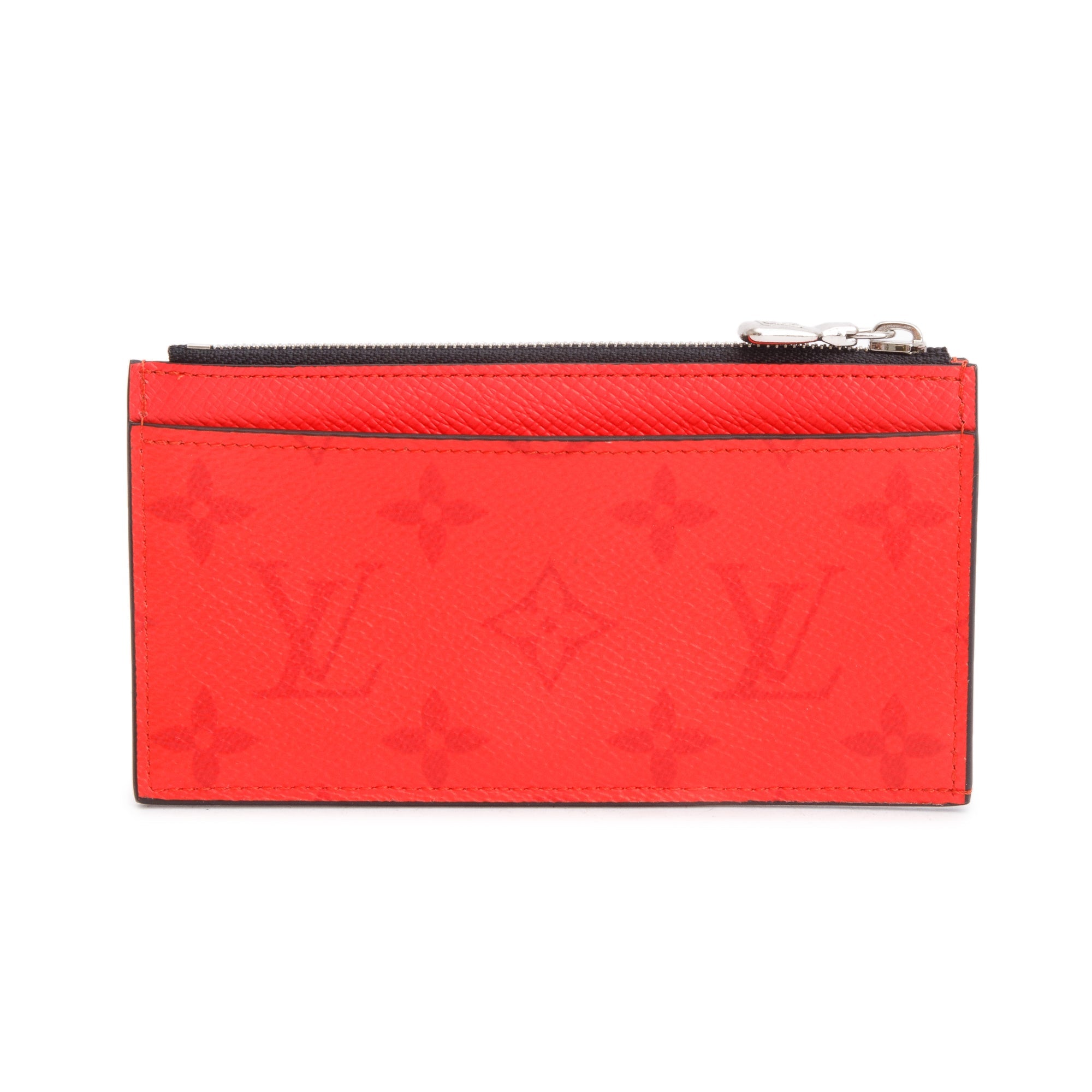 Louis Vuitton Fire Red Monogram & Taigarama Leather Coin Card Holder w/ Box