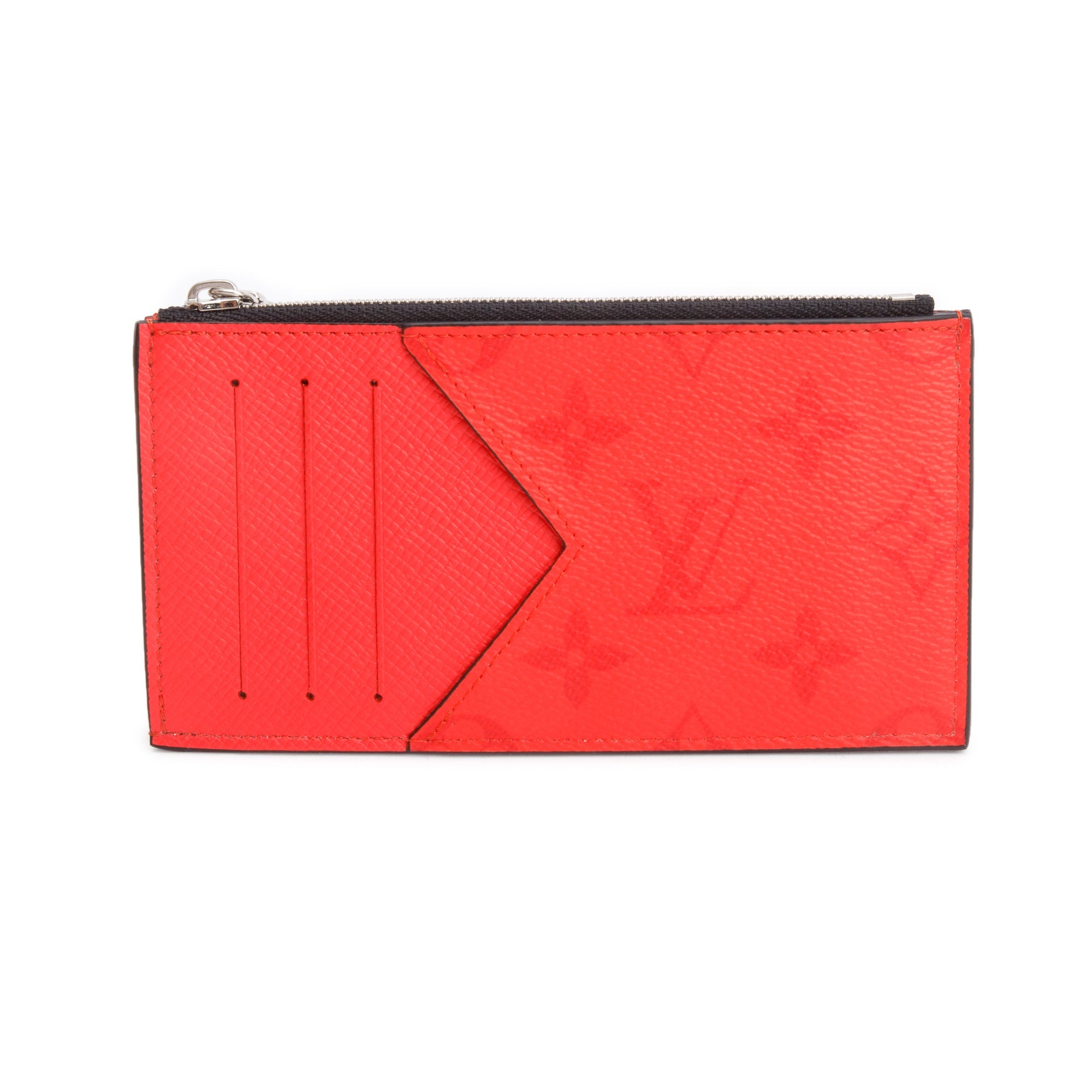 Louis Vuitton Fire Red Monogram & Taigarama Leather Coin Card Holder w/ Box