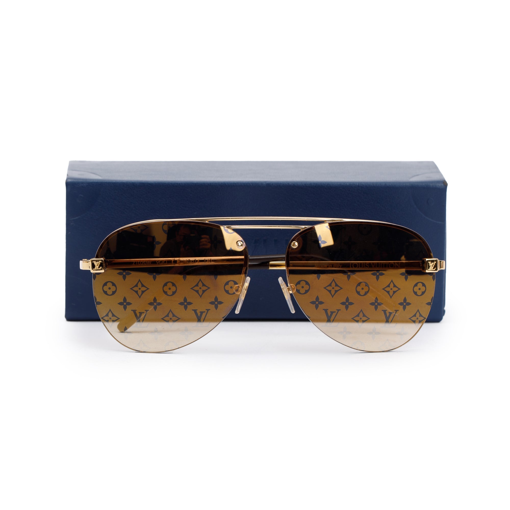 Louis Vuitton Gold Metal Monogram Clockwise Sunglasses w/ Box