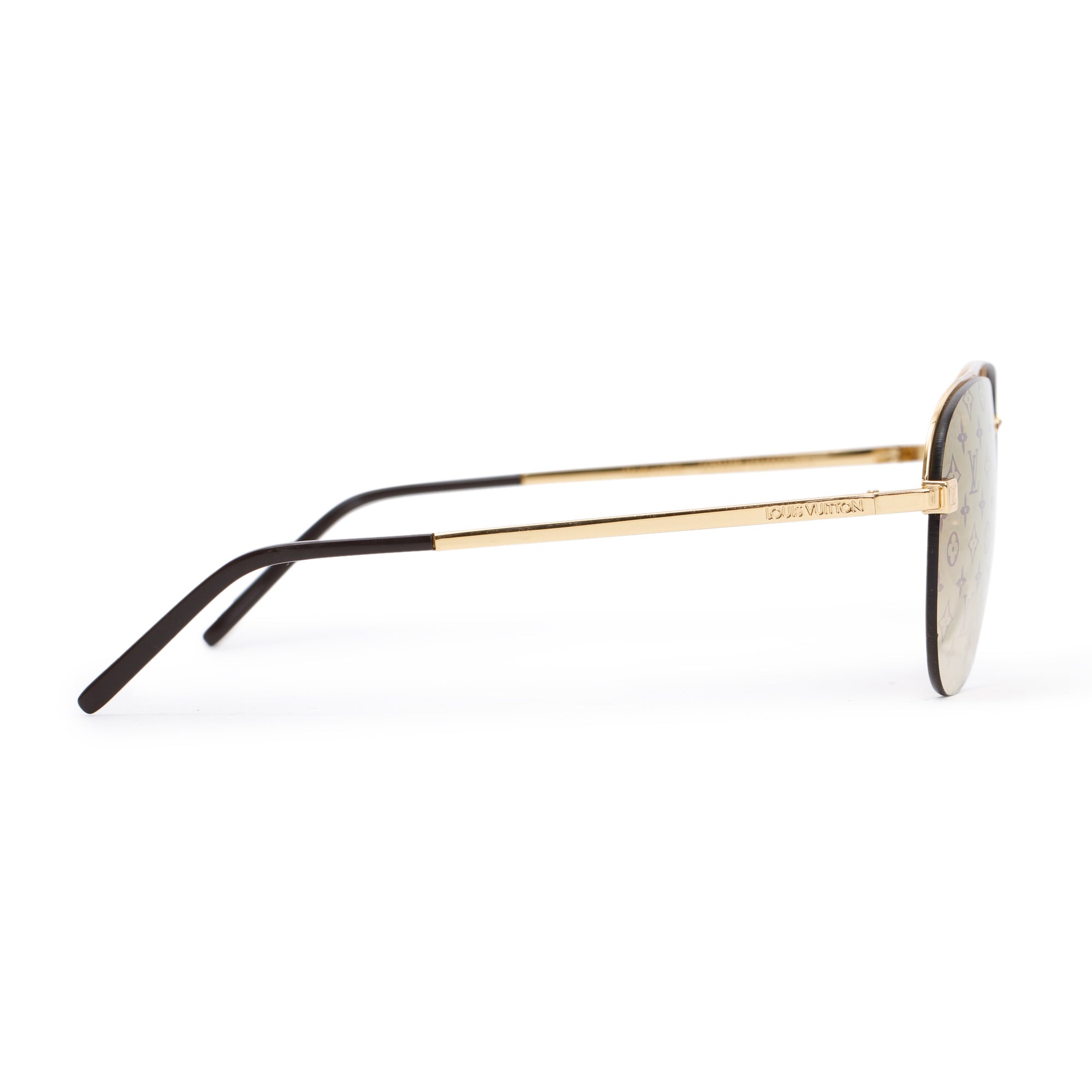 Louis Vuitton Gold Metal Monogram Clockwise Sunglasses w/ Box