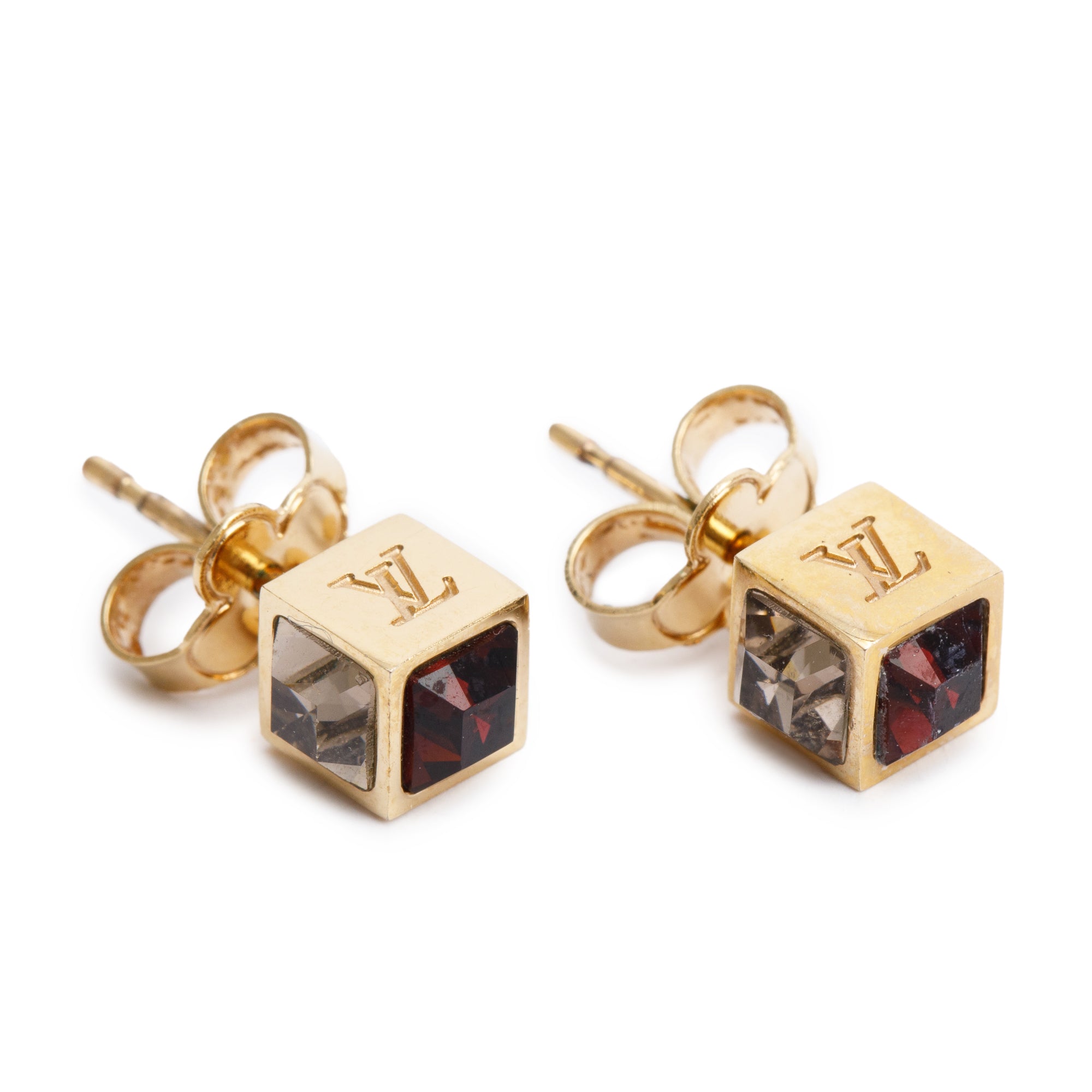 Louis Vuitton Gold-Plated Crystal Gamble Stud Earrings
