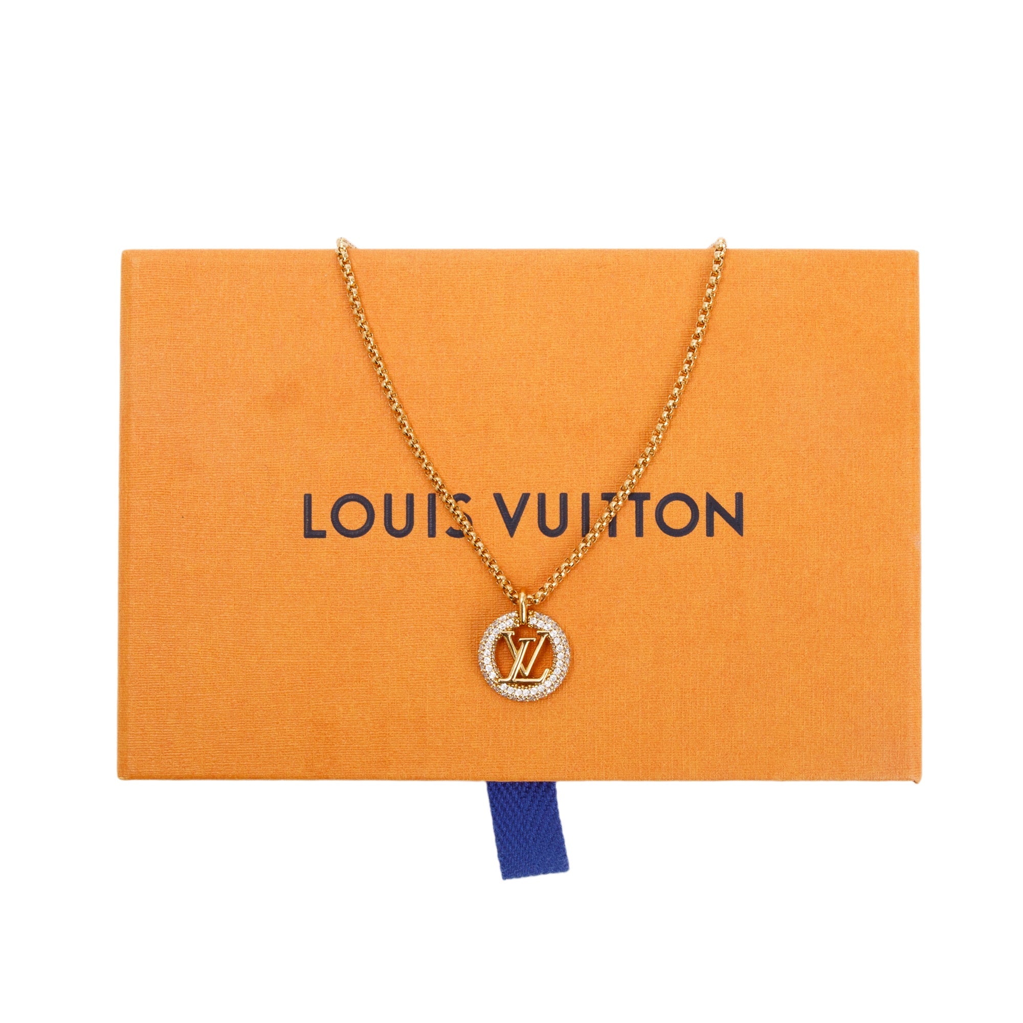 Louis Vuitton Gold Plated Crystal Louise By Night Pendant Necklace w/ Box