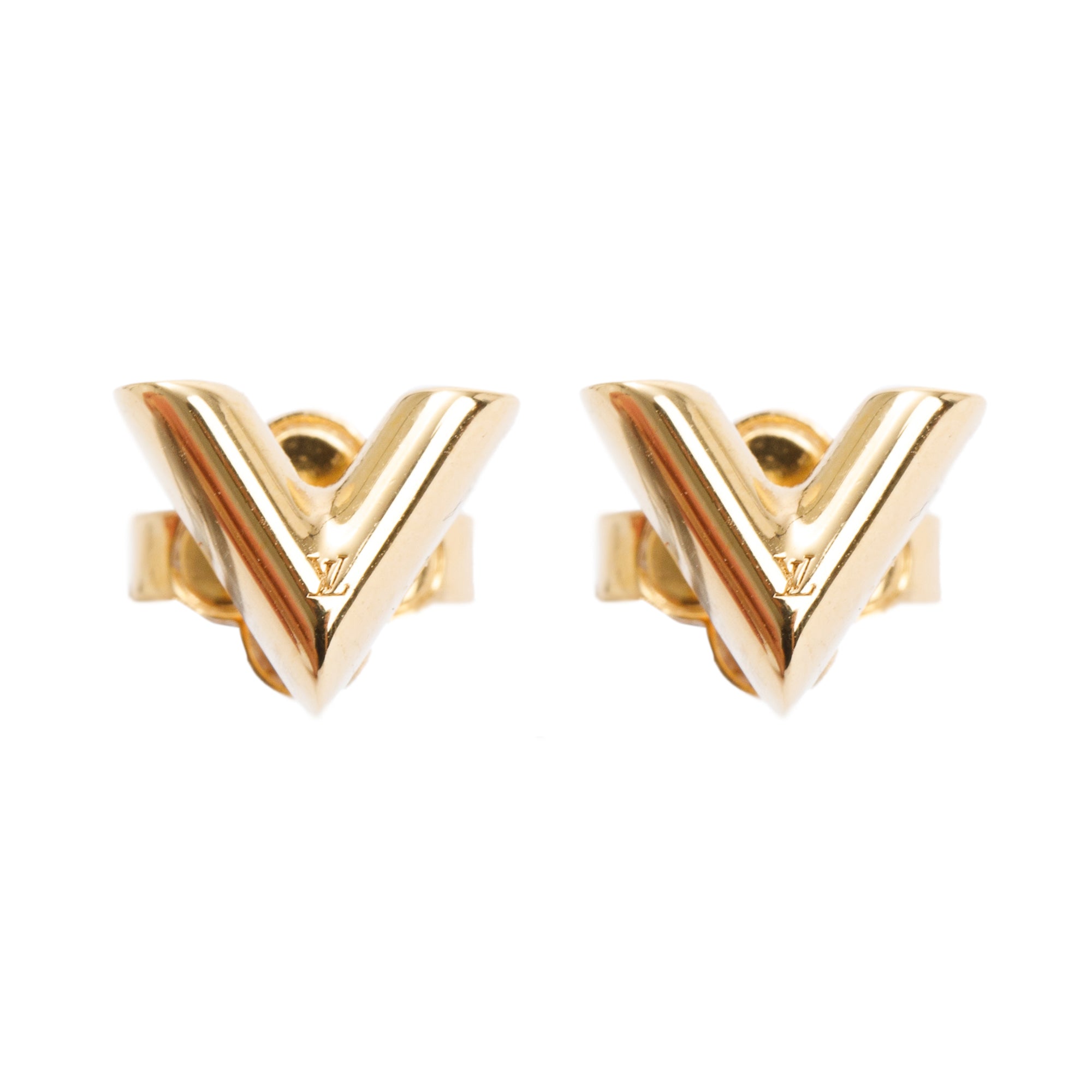 Louis Vuitton Gold-Plated Essential V Stud Earrings
