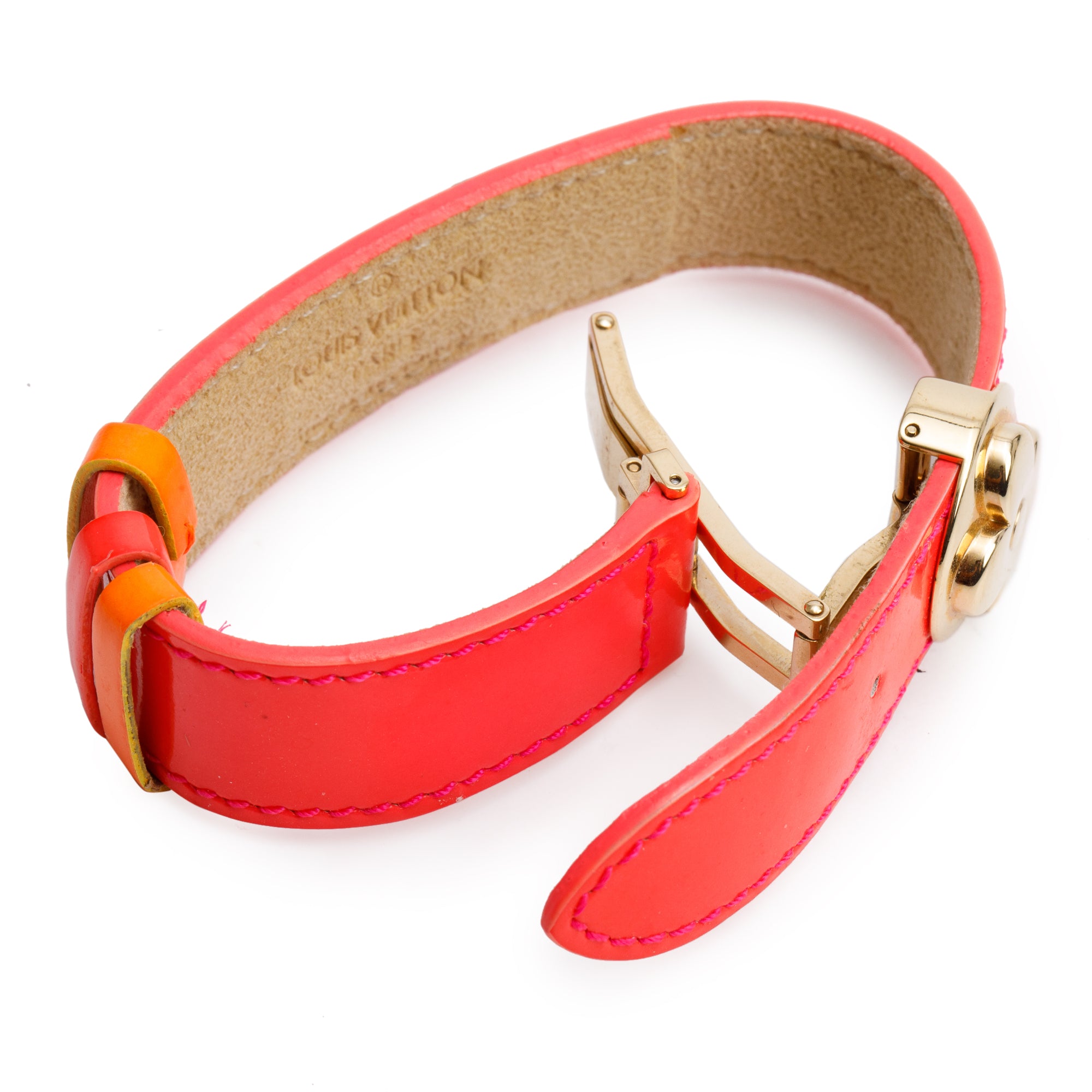 Louis Vuitton Gold Plated Pink Vernis Leather Wish Bracelet