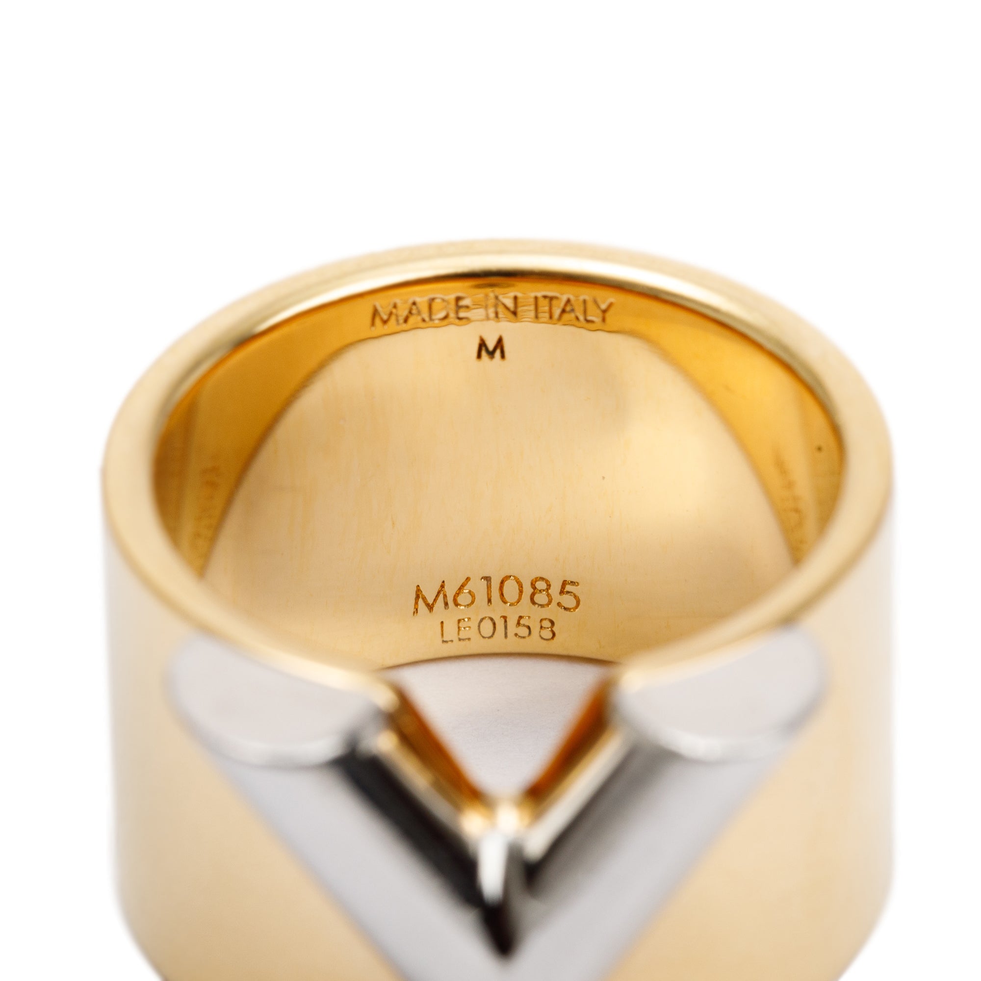 Louis Vuitton Gold & Silver Tone Brass Essential V Ring, Size 7