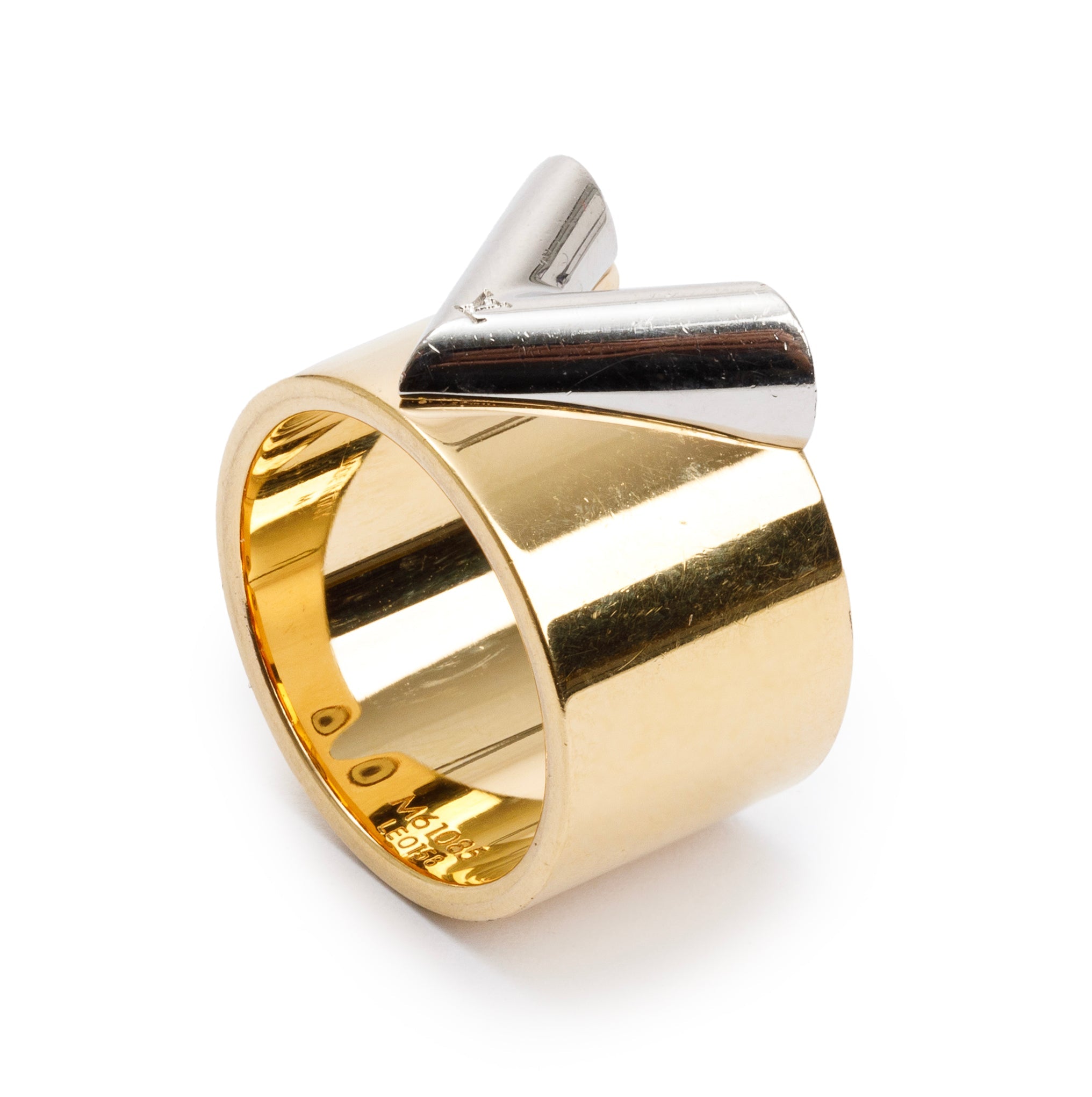 Louis Vuitton Gold & Silver Tone Brass Essential V Ring, Size 7