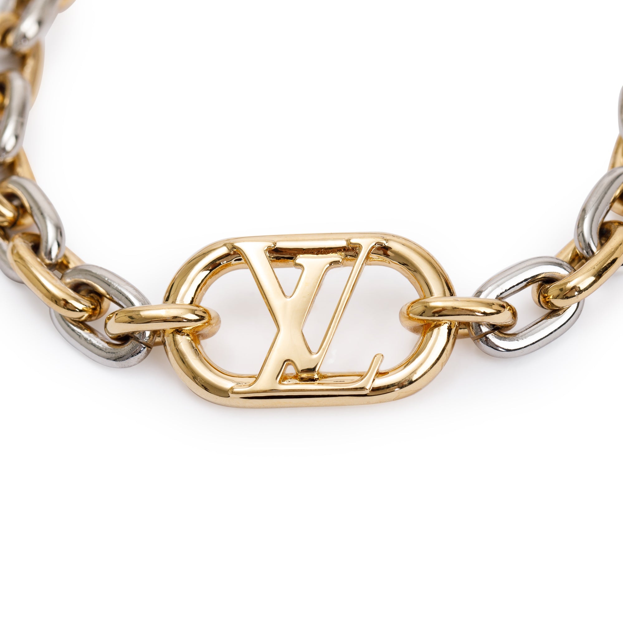 Louis Vuitton Gold & Silver-Tone Metal Everyday Chain Bracelet, Size M w/ Receipt