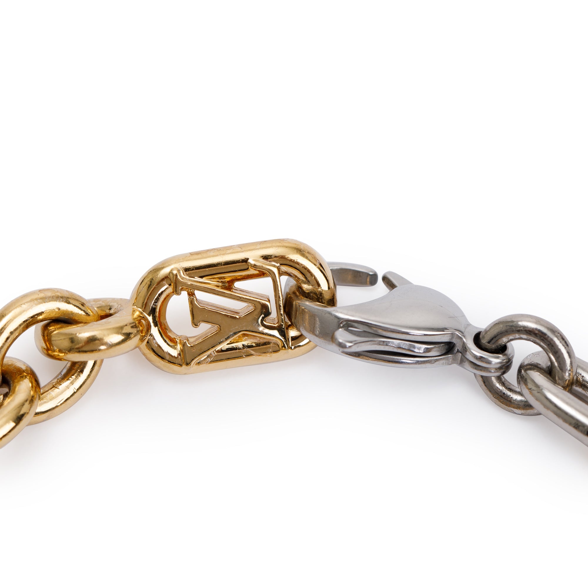 Louis Vuitton Gold & Silver-Tone Metal Everyday Chain Bracelet, Size M w/ Receipt