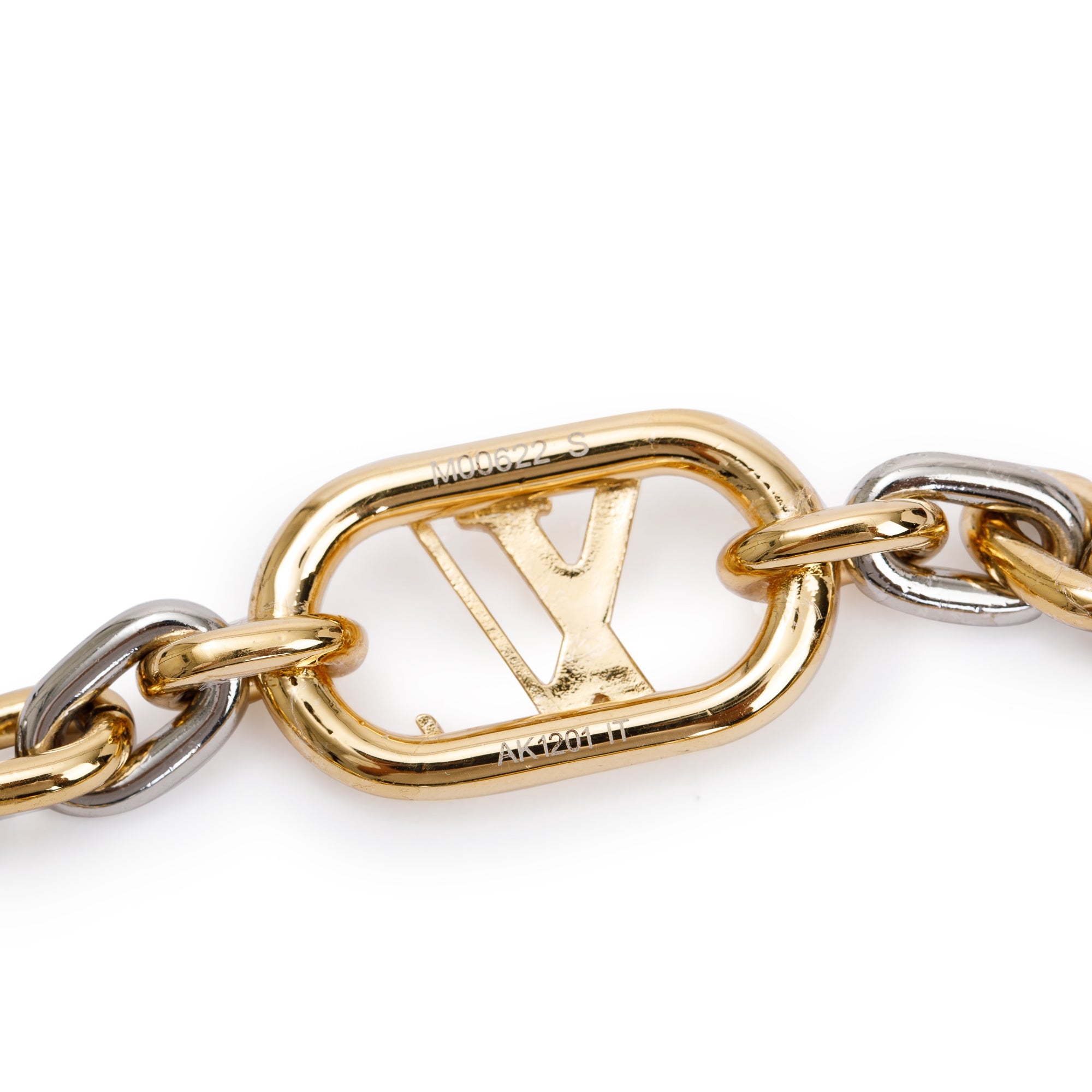 Louis Vuitton Gold & Silver-Tone Metal Everyday Chain Bracelet, Size M w/ Receipt