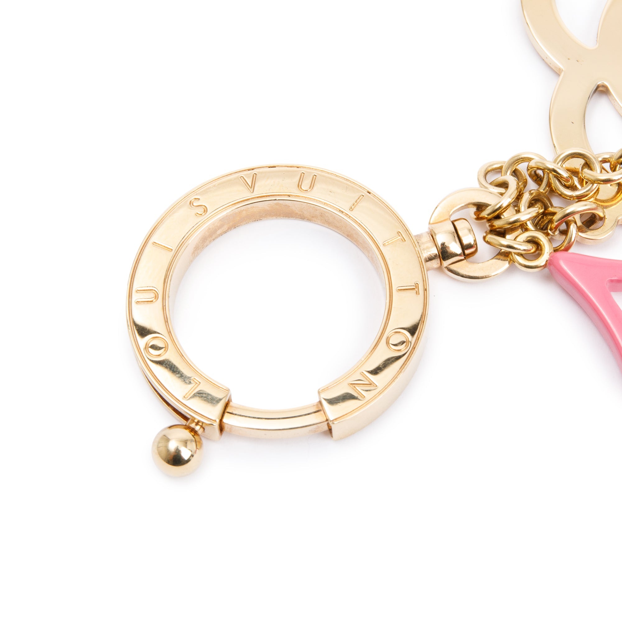 Louis Vuitton Gold-Tone Metal Pink & Maroon Resin Cosmic Blossom Bag Charm