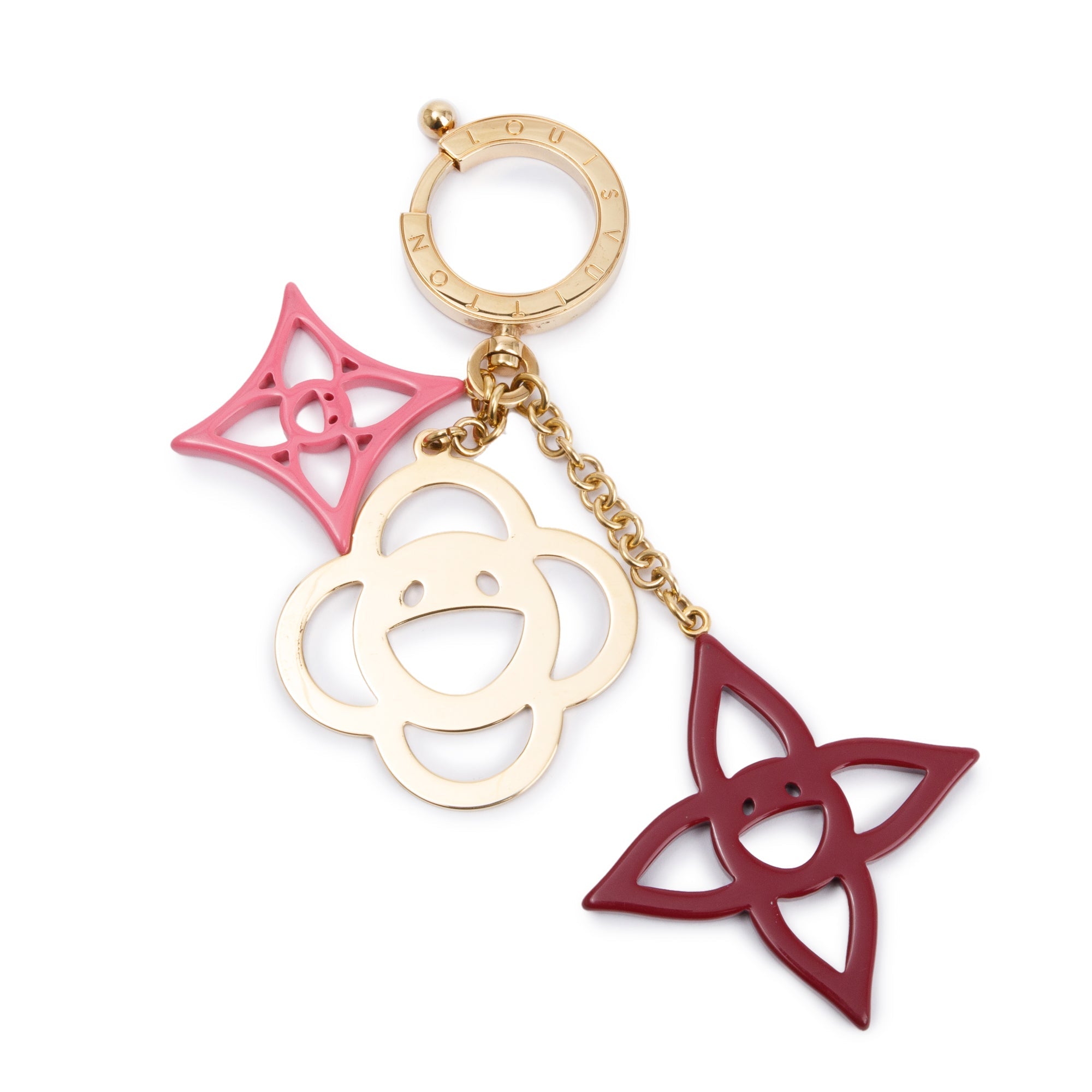 Louis Vuitton Gold-Tone Metal Pink & Maroon Resin Cosmic Blossom Bag Charm