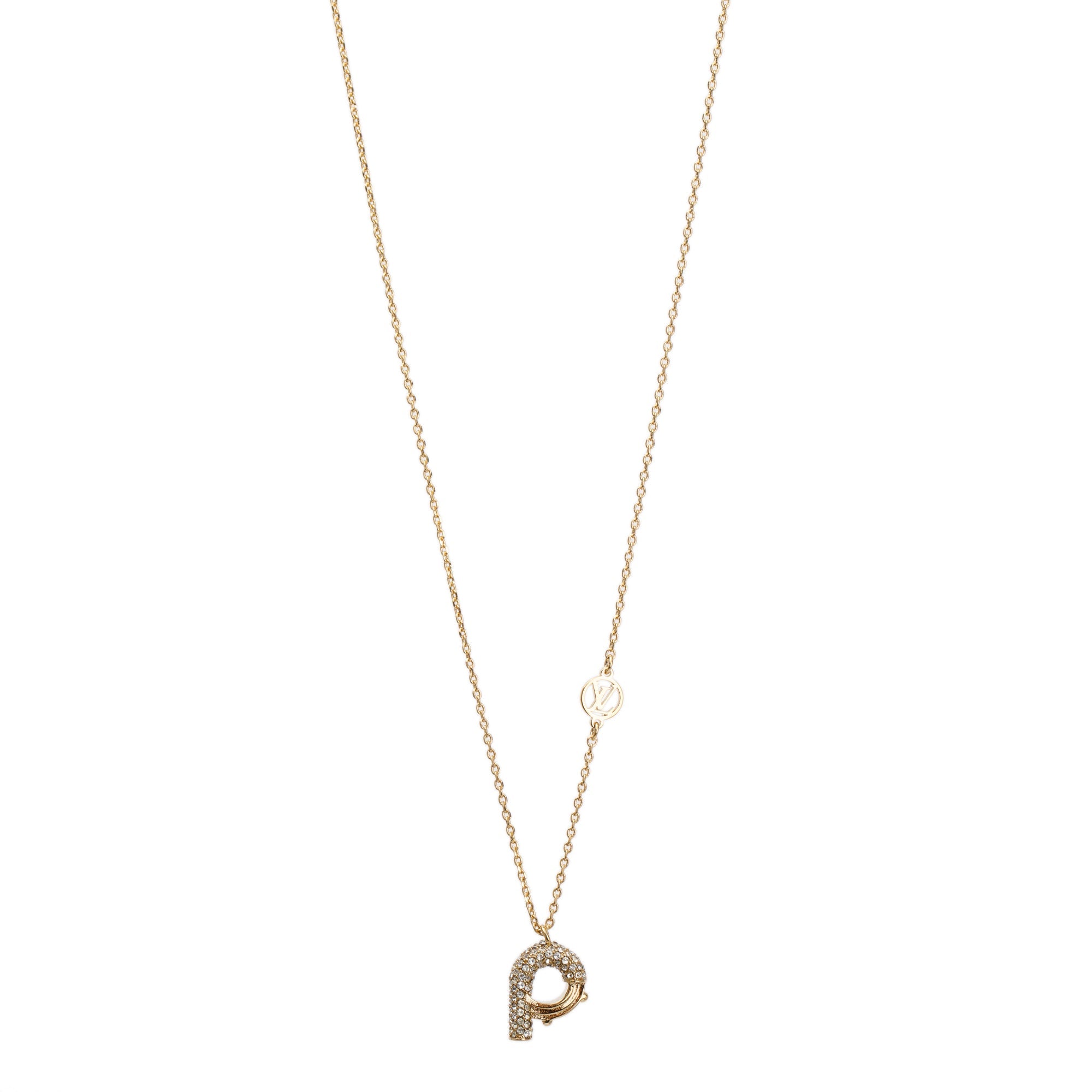 Louis Vuitton Gold-Tone Metal & Strass LV & Me Letter "P" Pendant Necklace