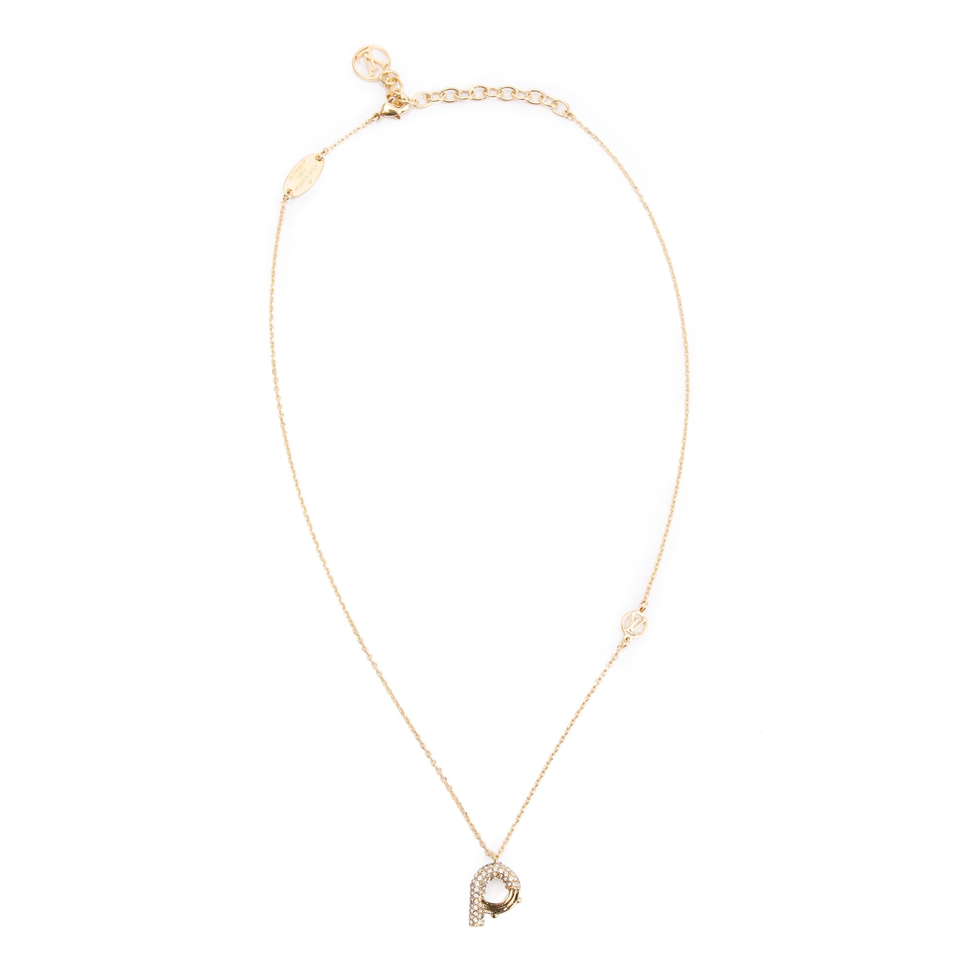 Louis Vuitton Gold-Tone Metal & Strass LV & Me Letter "P" Pendant Necklace