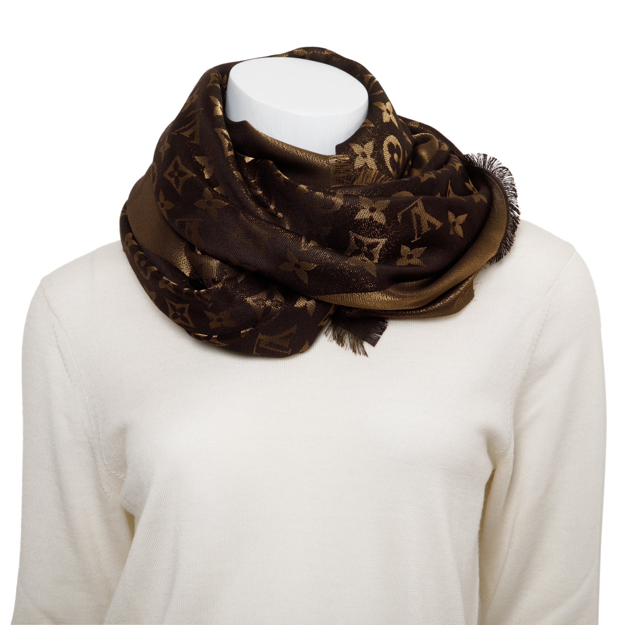 Louis Vuitton Gold/Brown Monogram Shine Shawl Scarf