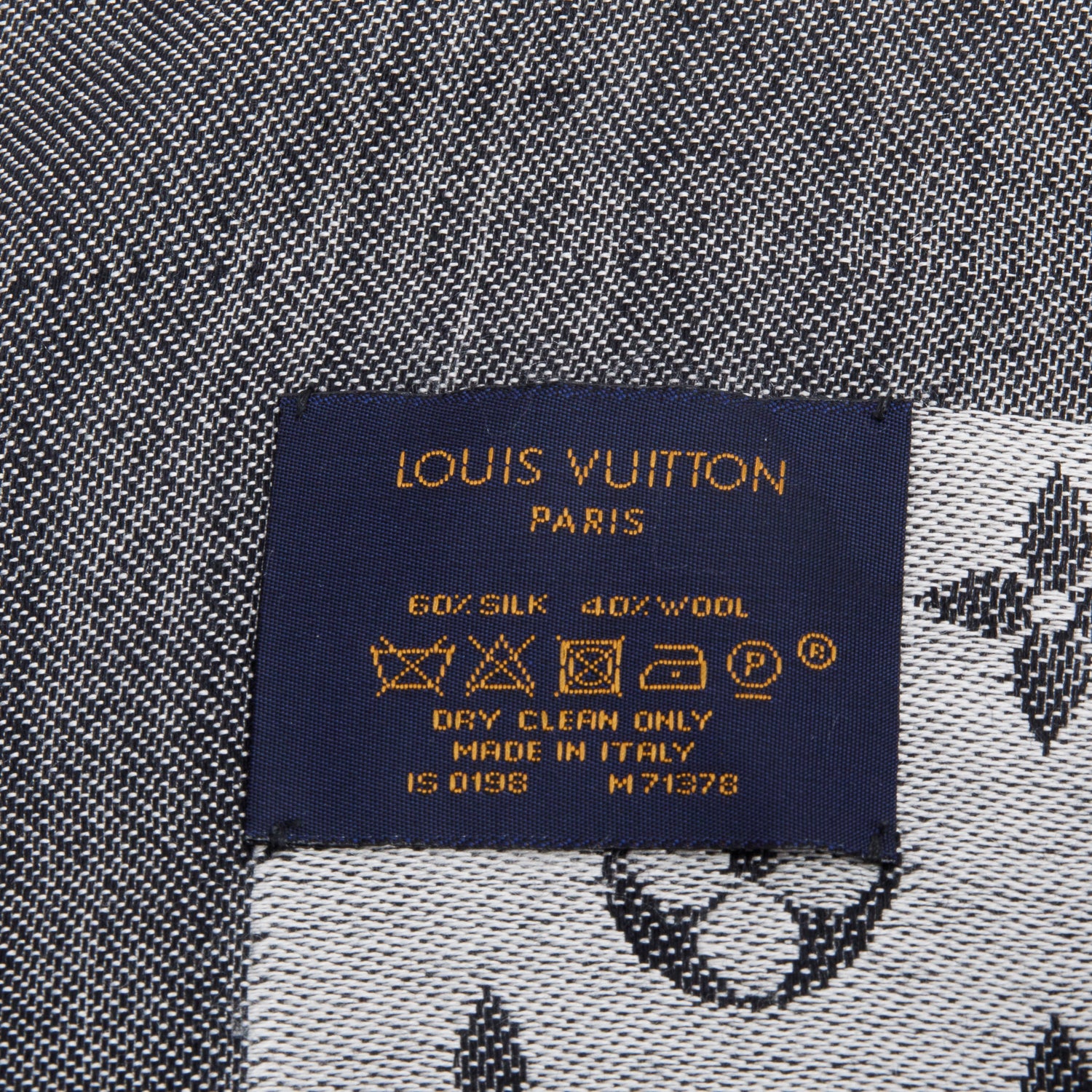Louis Vuitton Grey/ Black Monogram Denim Shine Shawl Scarf w/ Box