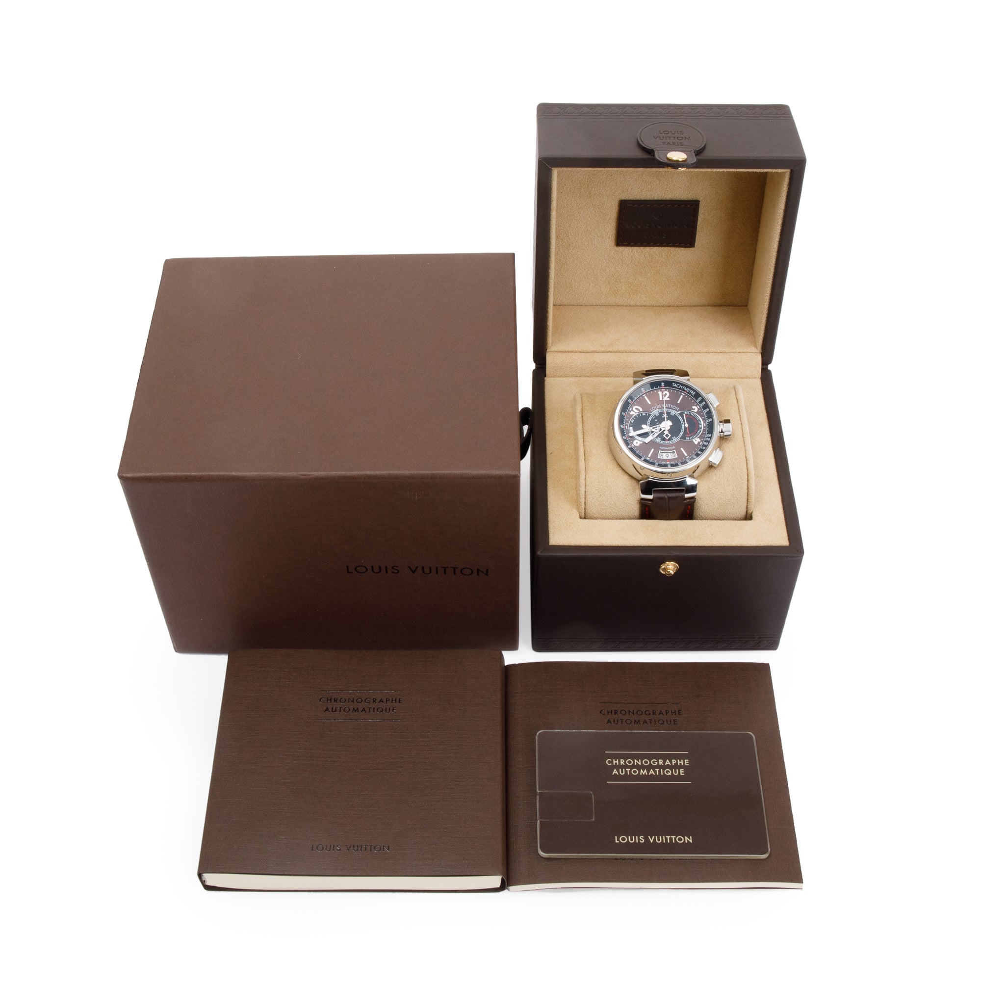Louis Vuitton Limited Edition Tambour Voyage Automatic Chronograph 44 MM Watch w/ Box & Papers
