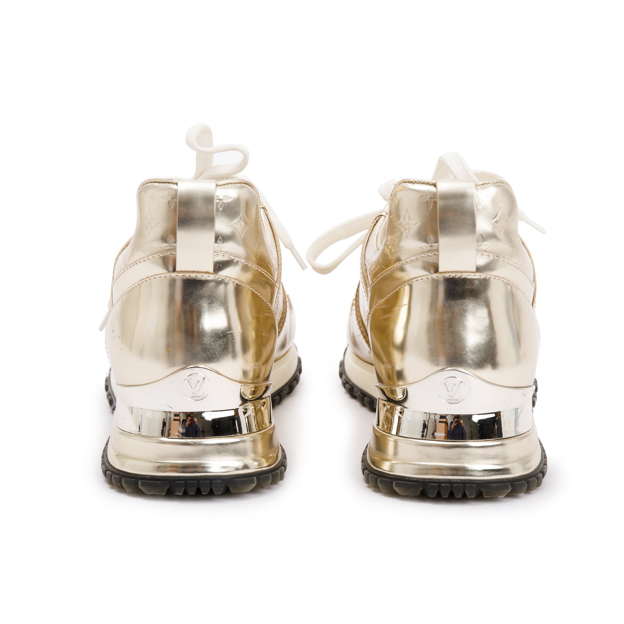 Louis Vuitton Metallic Gold Leather Run Away Sneakers, Size 36